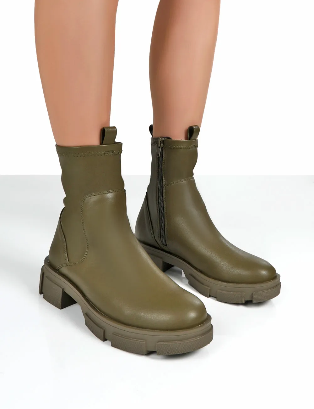 Treat Green Chunky Ankle Boots sold by Public Desire