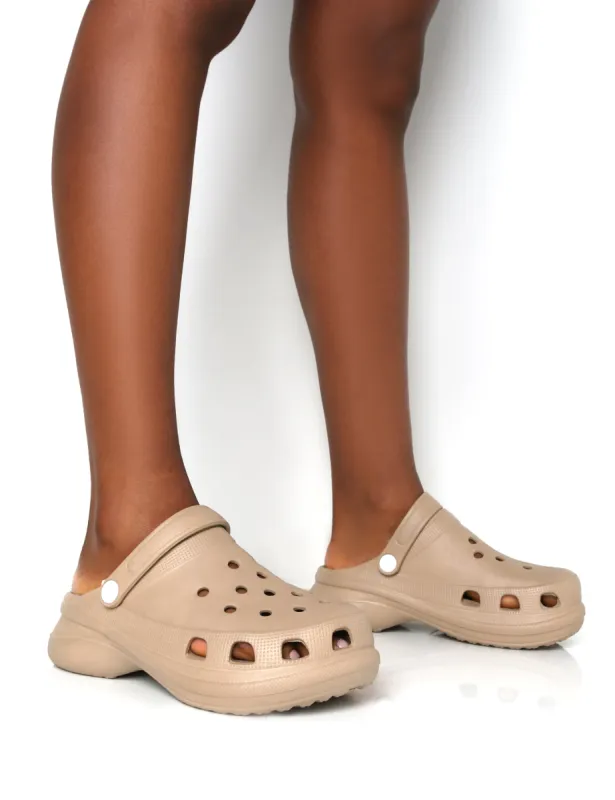 Frenzy Nude Rubberised Sling Back Closed Toe Clog Sandals sold by Public Desire