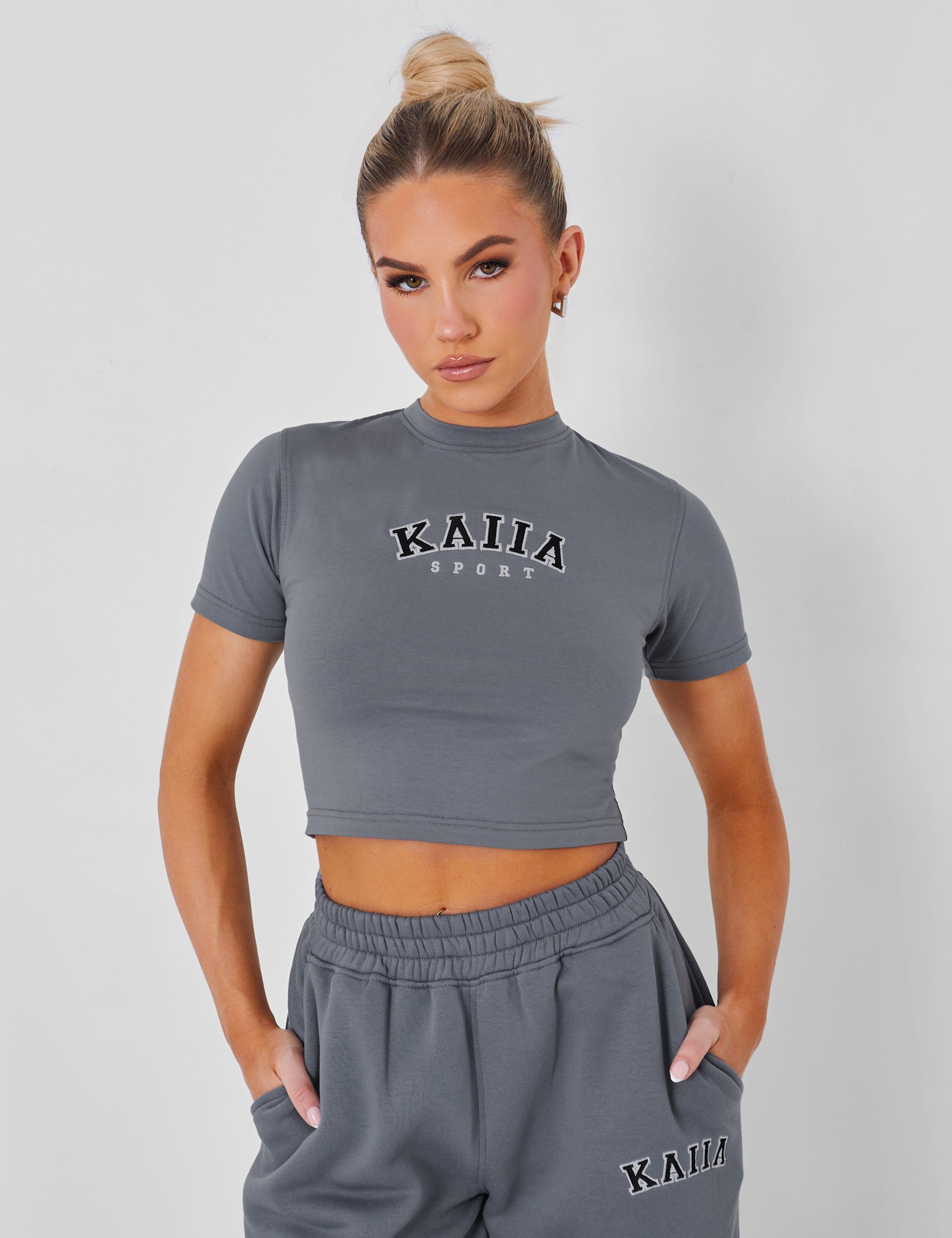 Kaiia Graphic Baby Tee in Charcoal Grey sold by Public Desire product image thumbnail 2