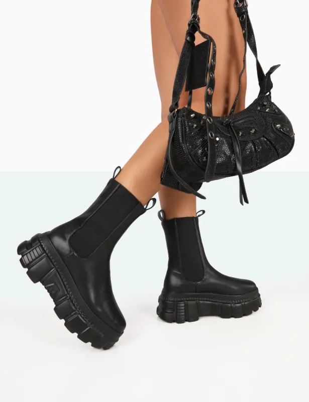 Banner Black PU Chunky Sole Ankle Boots sold by Public Desire