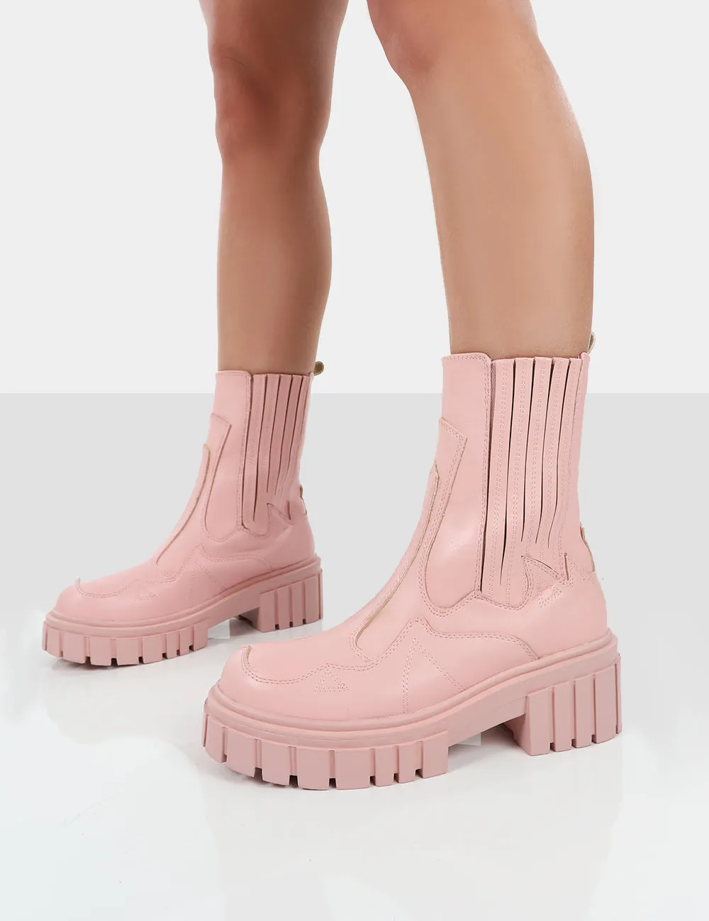 Consequence Pink Drench Stitched Detail Platform Chunky Sole Ankle Boots sold by Public Desire product image thumbnail 4