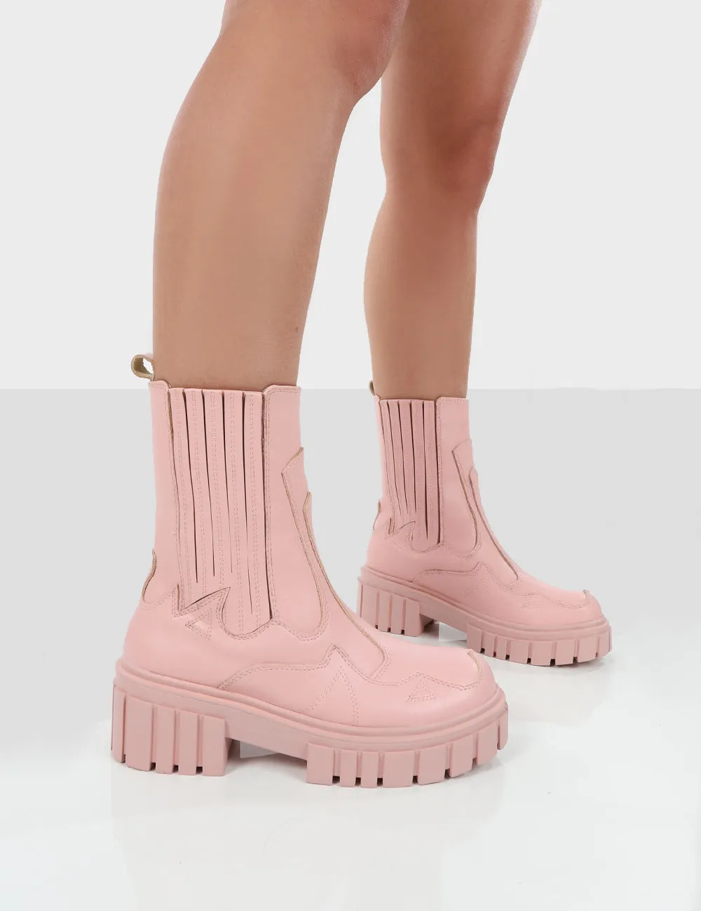 Consequence Pink Drench Stitched Detail Platform Chunky Sole Ankle Boots sold by Public Desire