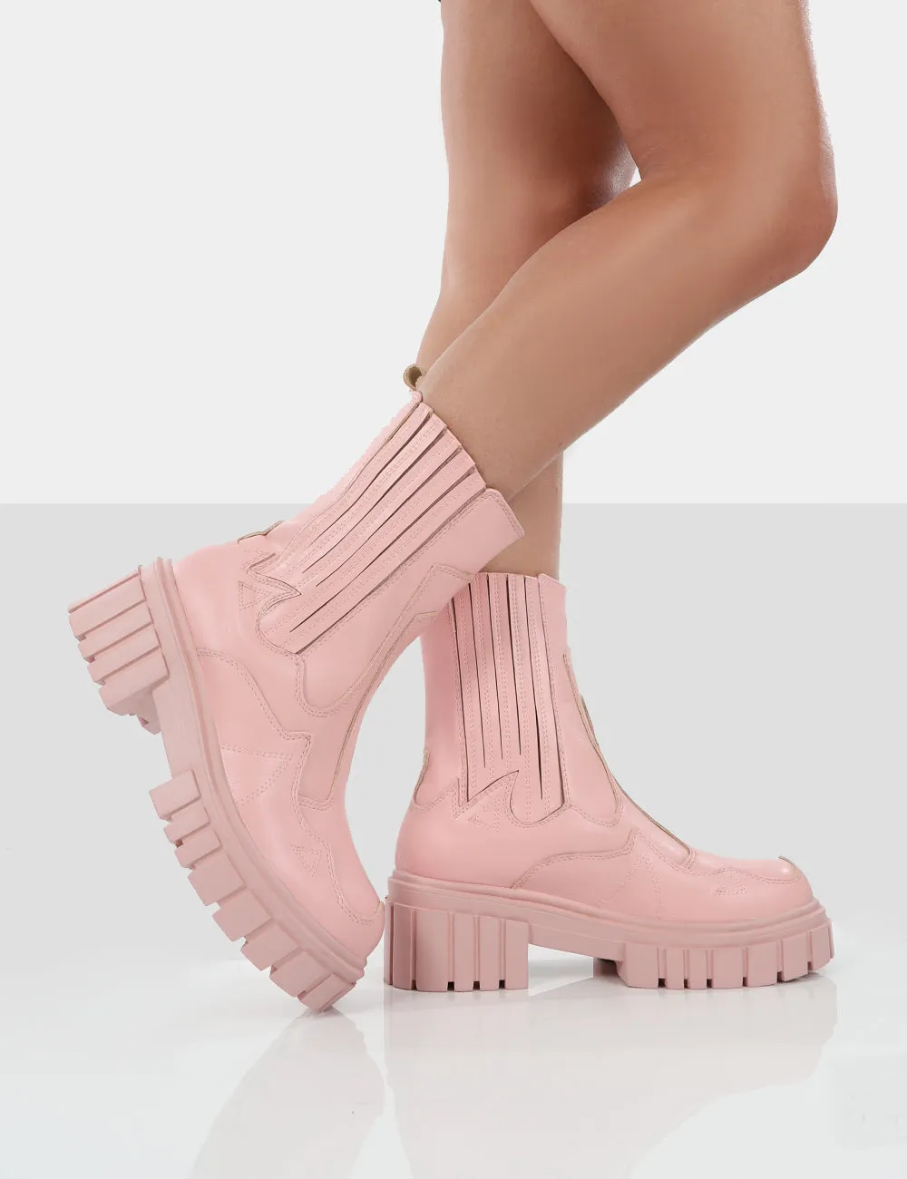 Consequence Pink Drench Stitched Detail Platform Chunky Sole Ankle Boots sold by Public Desire product image thumbnail 3