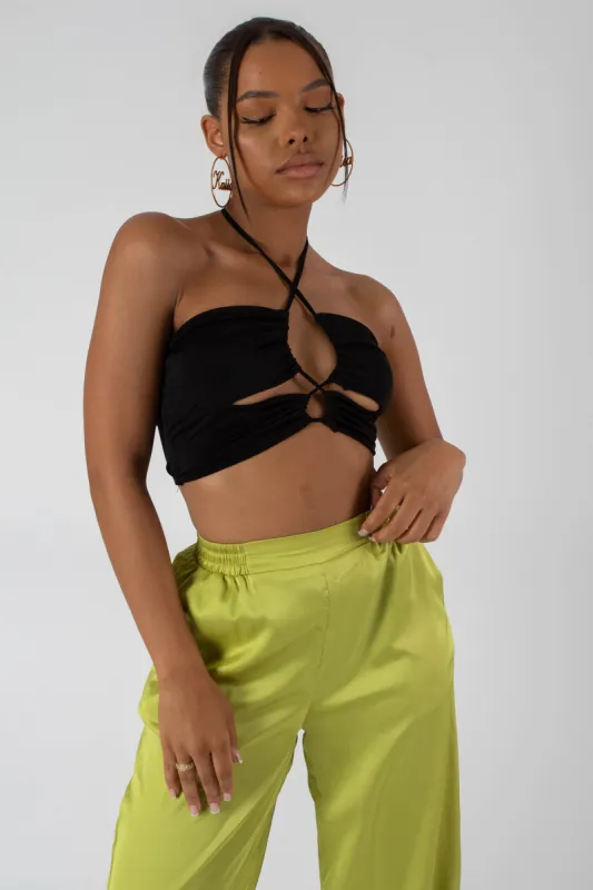 Slinky Loop Ruching Crop Top Black sold by Public Desire