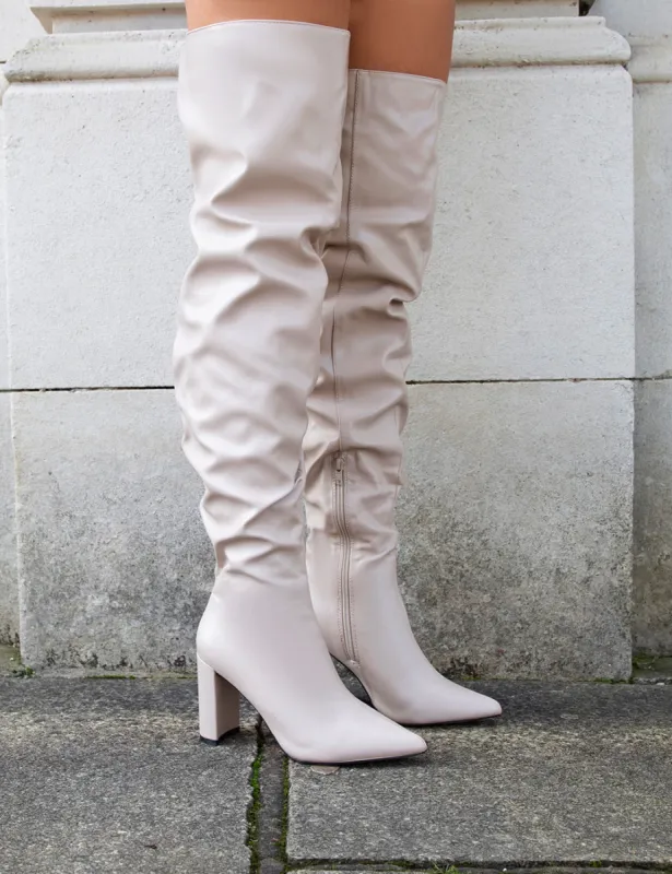 Theirs Taupe Wide Fit  PU Over the Knee Boots sold by Public Desire