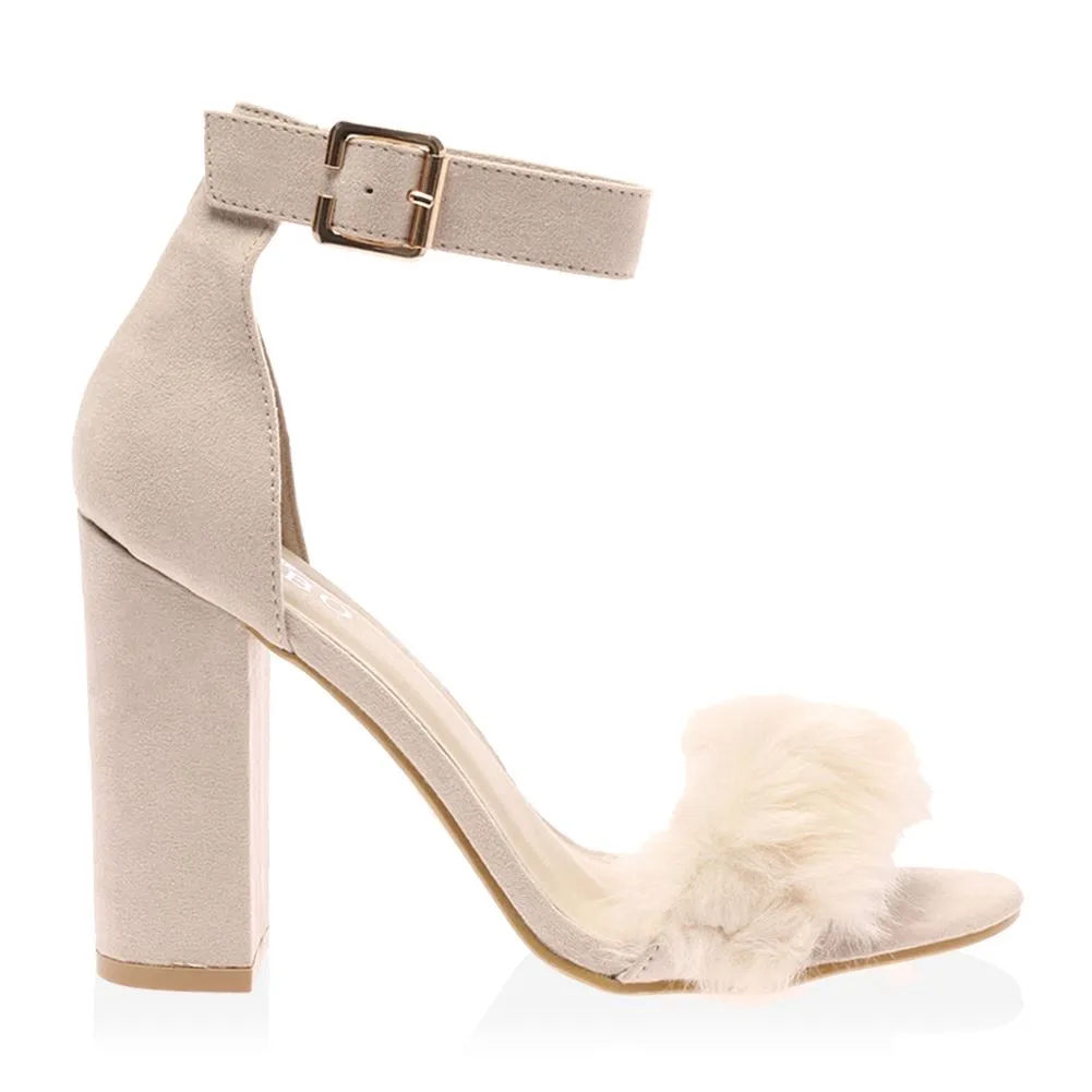 Celine Nude Faux Suede Block Heels sold by Public Desire