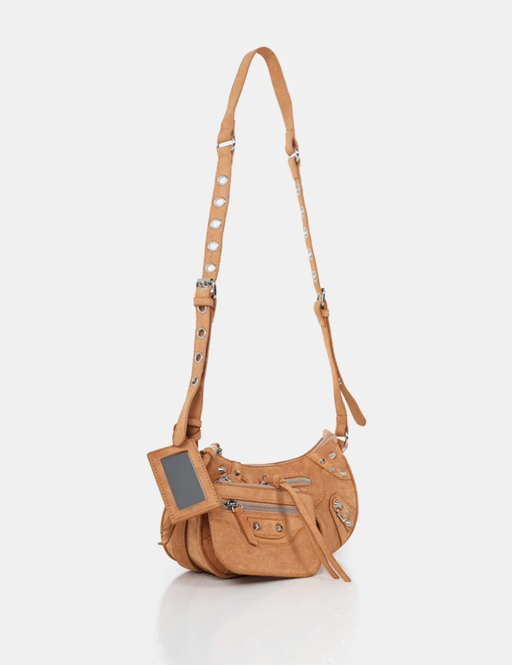 The Trackstar Tan Suede Studded Mirror Zip Detail Handbag sold by Public Desire product image thumbnail 2