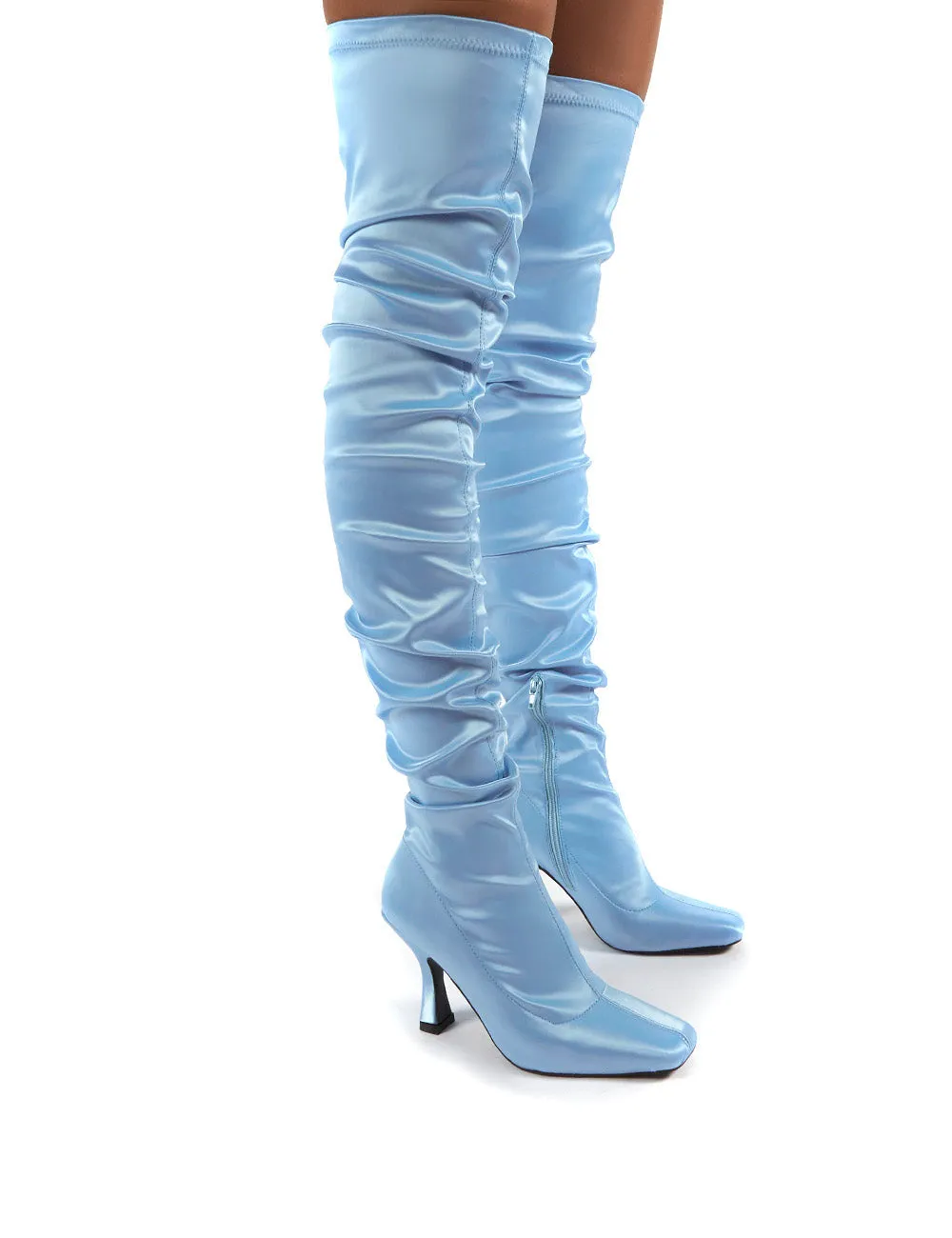 Outlaw Blue Ruched Over The Knee Heeled Boots sold by Public Desire