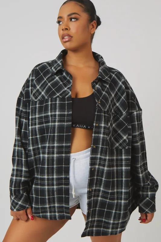 Curve Check Shirt In Black With Button Fastening made by Public Desire