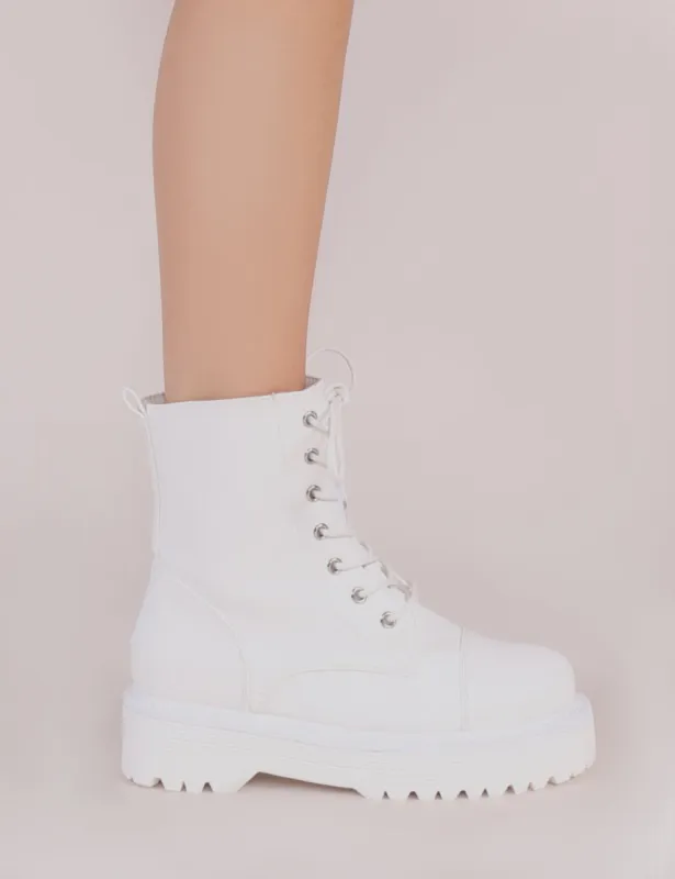 Cravin Lace Up Hiker Ankle Boots in White sold by Public Desire