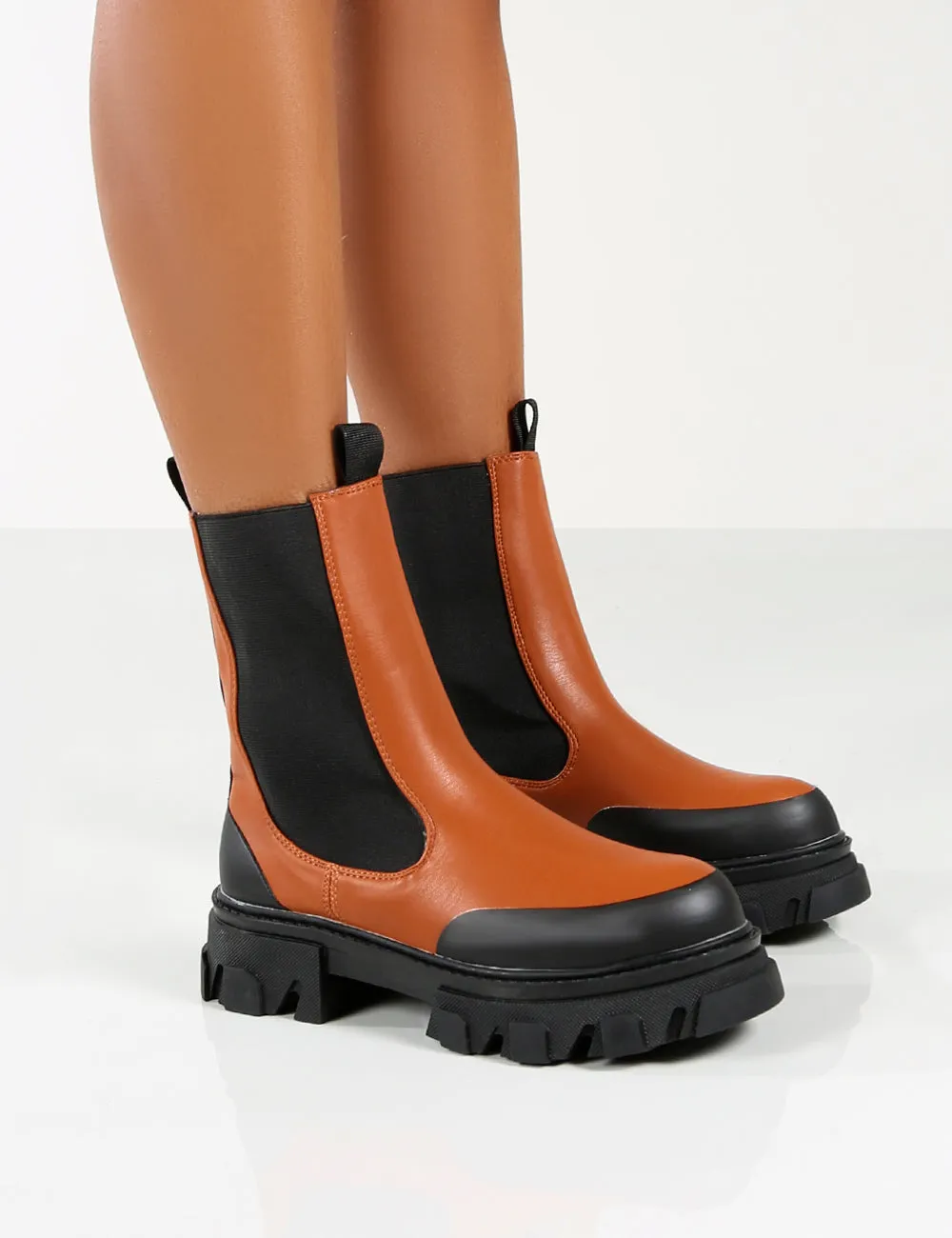 Amber x Public Desire Wonder WF Tan Chunky Sole Ankle Boot sold by Public Desire