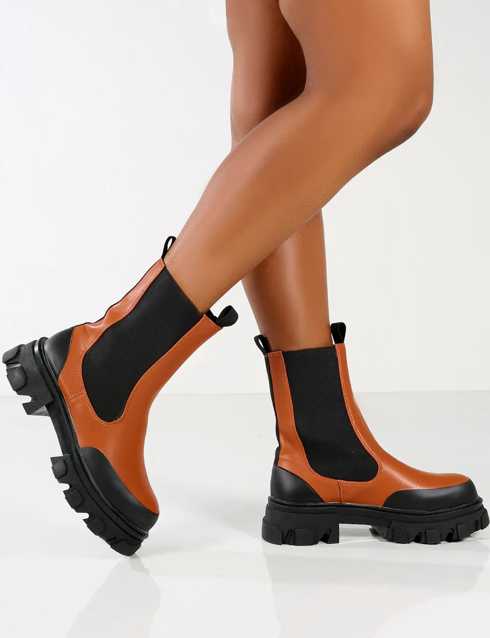Amber x Public Desire Wonder WF Tan Chunky Sole Ankle Boot sold by Public Desire product image thumbnail 4