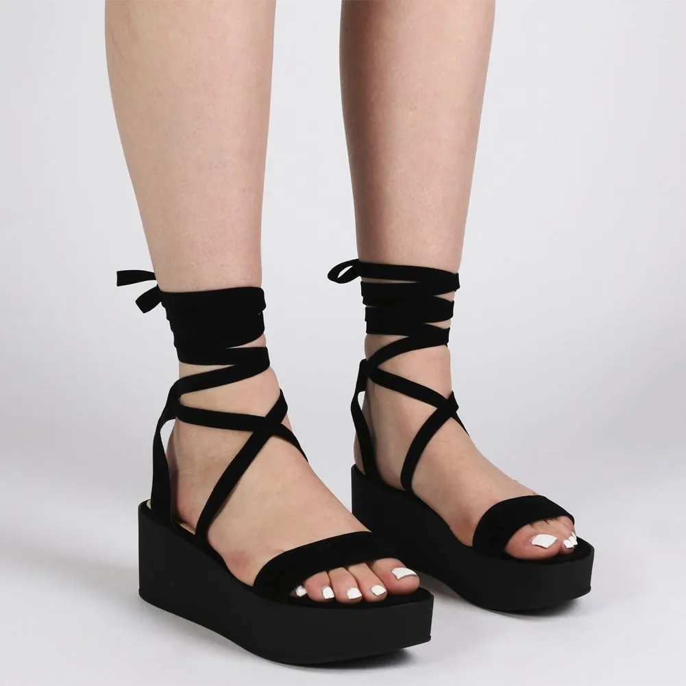 Diya Flatform Sandals in Black Faux Suede sold by Public Desire product image thumbnail 2