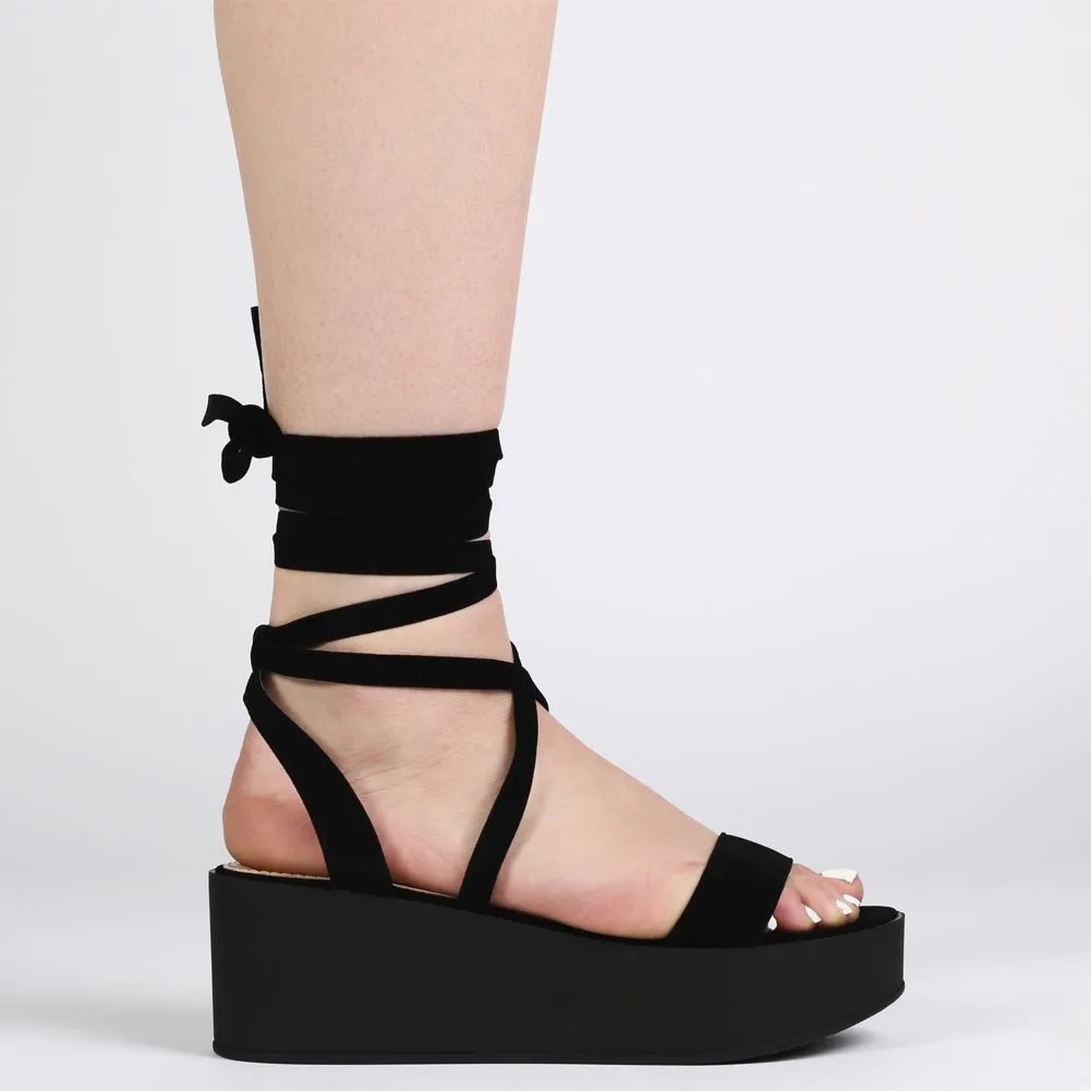 Diya Flatform Sandals in Black Faux Suede sold by Public Desire product image thumbnail 5