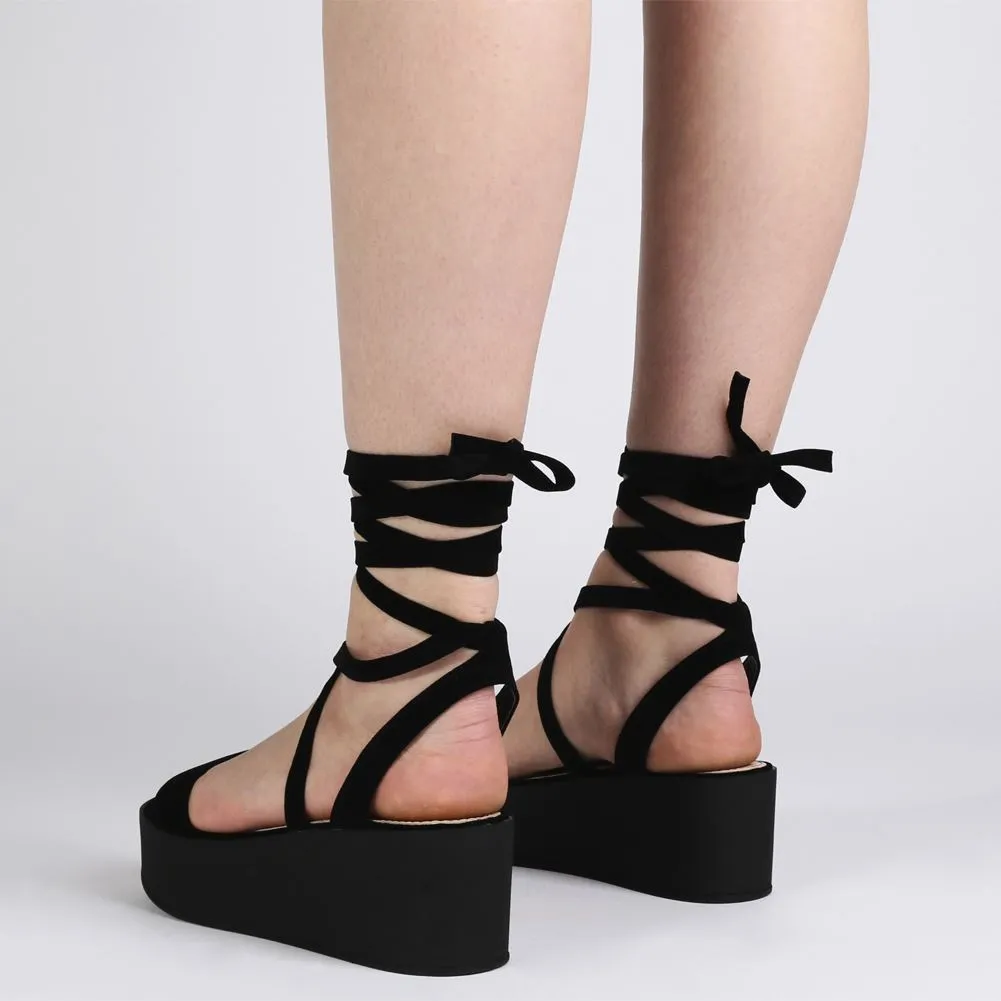Diya Flatform Sandals in Black Faux Suede sold by Public Desire product image thumbnail 4