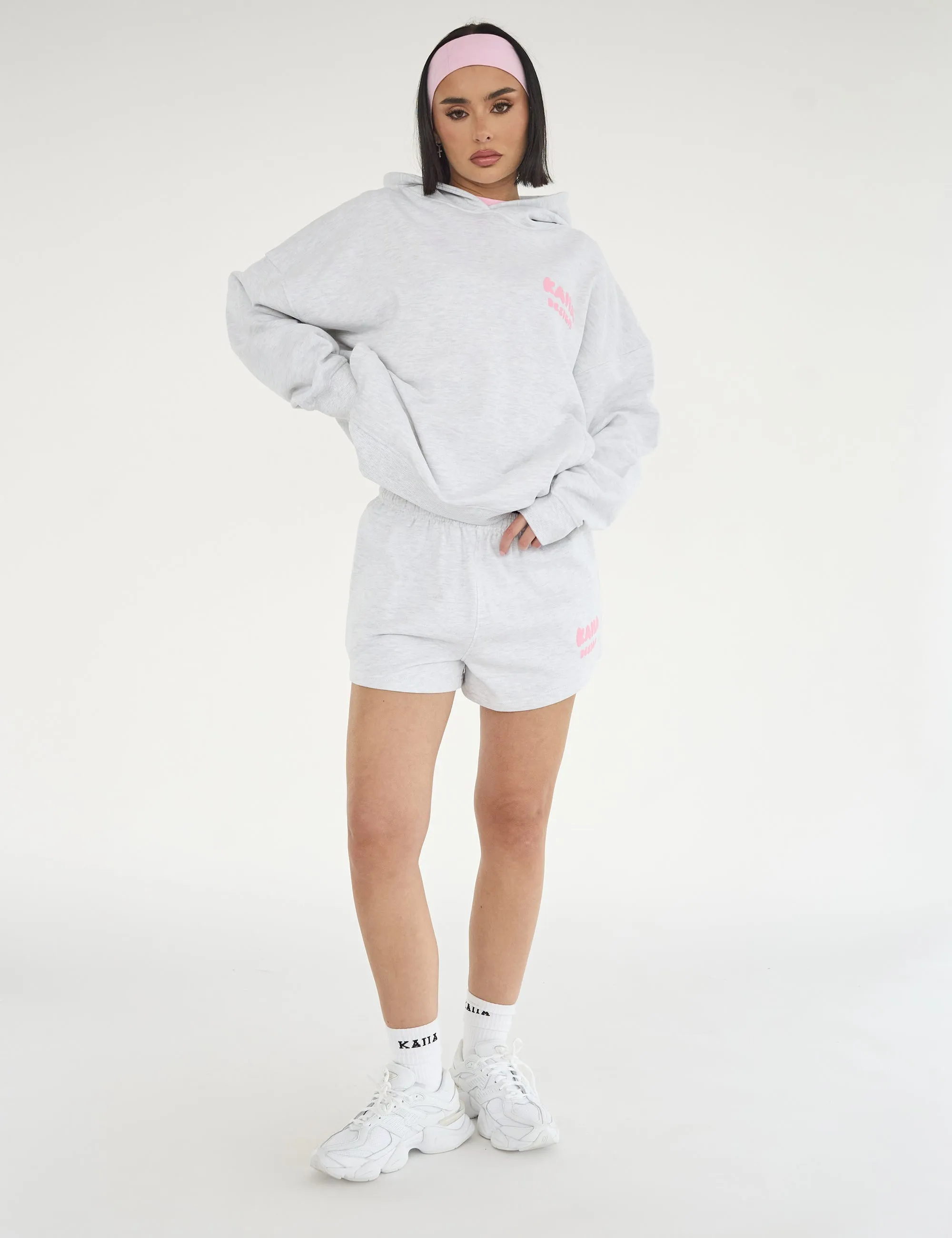Kaiia Design Bubble Logo Oversized Hoodie Lt Grey Marl & Pink sold by Public Desire product image thumbnail 4