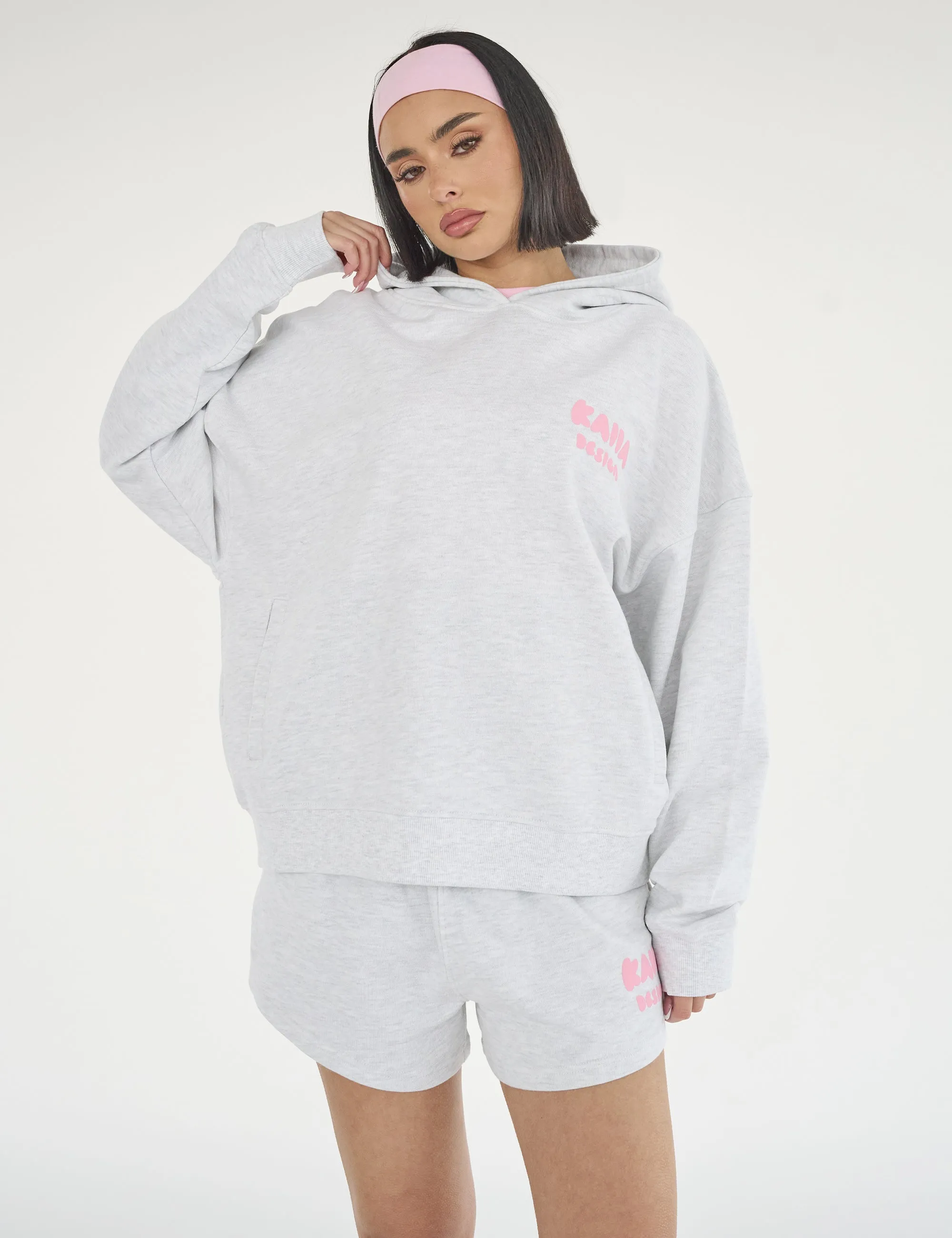 Kaiia Design Bubble Logo Oversized Hoodie Lt Grey Marl & Pink sold by Public Desire product image thumbnail 2