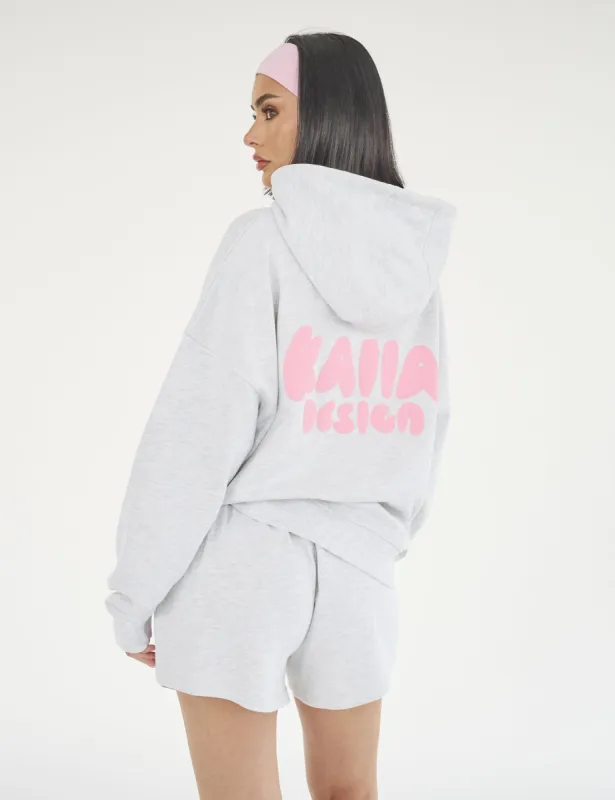Kaiia Design Bubble Logo Oversized Hoodie Lt Grey Marl & Pink sold by Public Desire