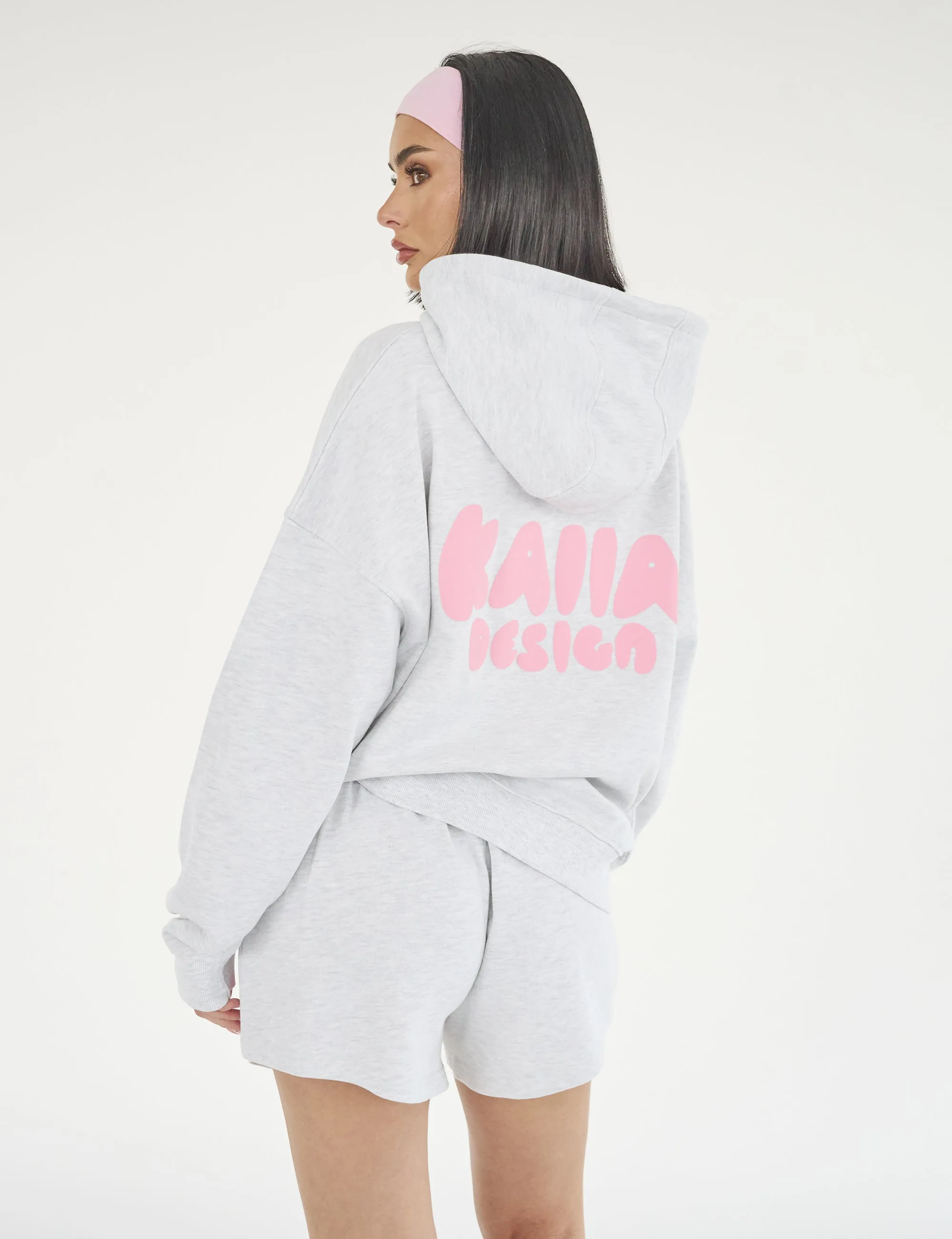 Kaiia Design Bubble Logo Oversized Hoodie Lt Grey Marl & Pink sold by Public Desire