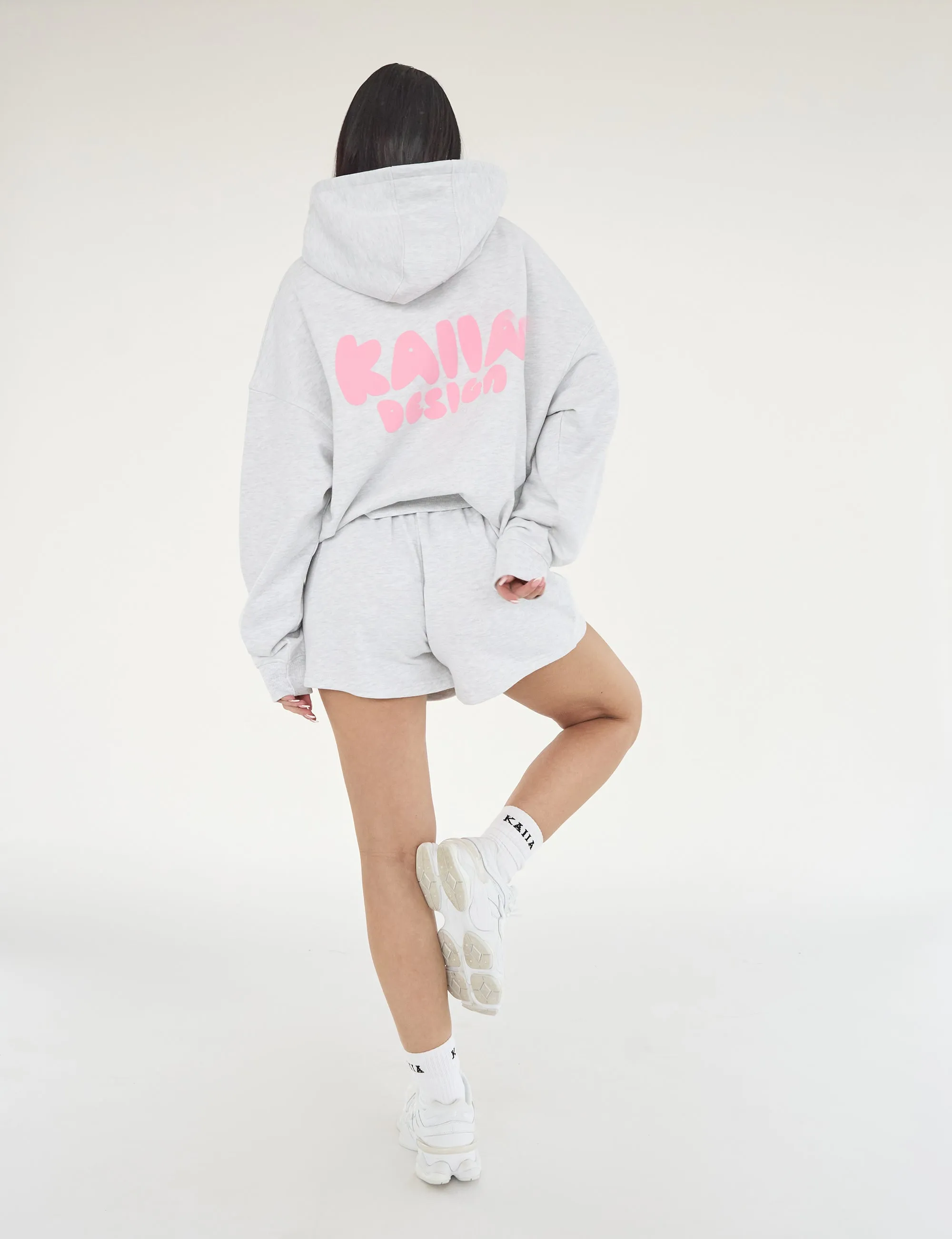 Kaiia Design Bubble Logo Oversized Hoodie Lt Grey Marl & Pink sold by Public Desire product image thumbnail 3