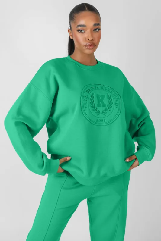 Kaiia Oversized Tonal Embroidered Sweatshirt Green sold by Public Desire