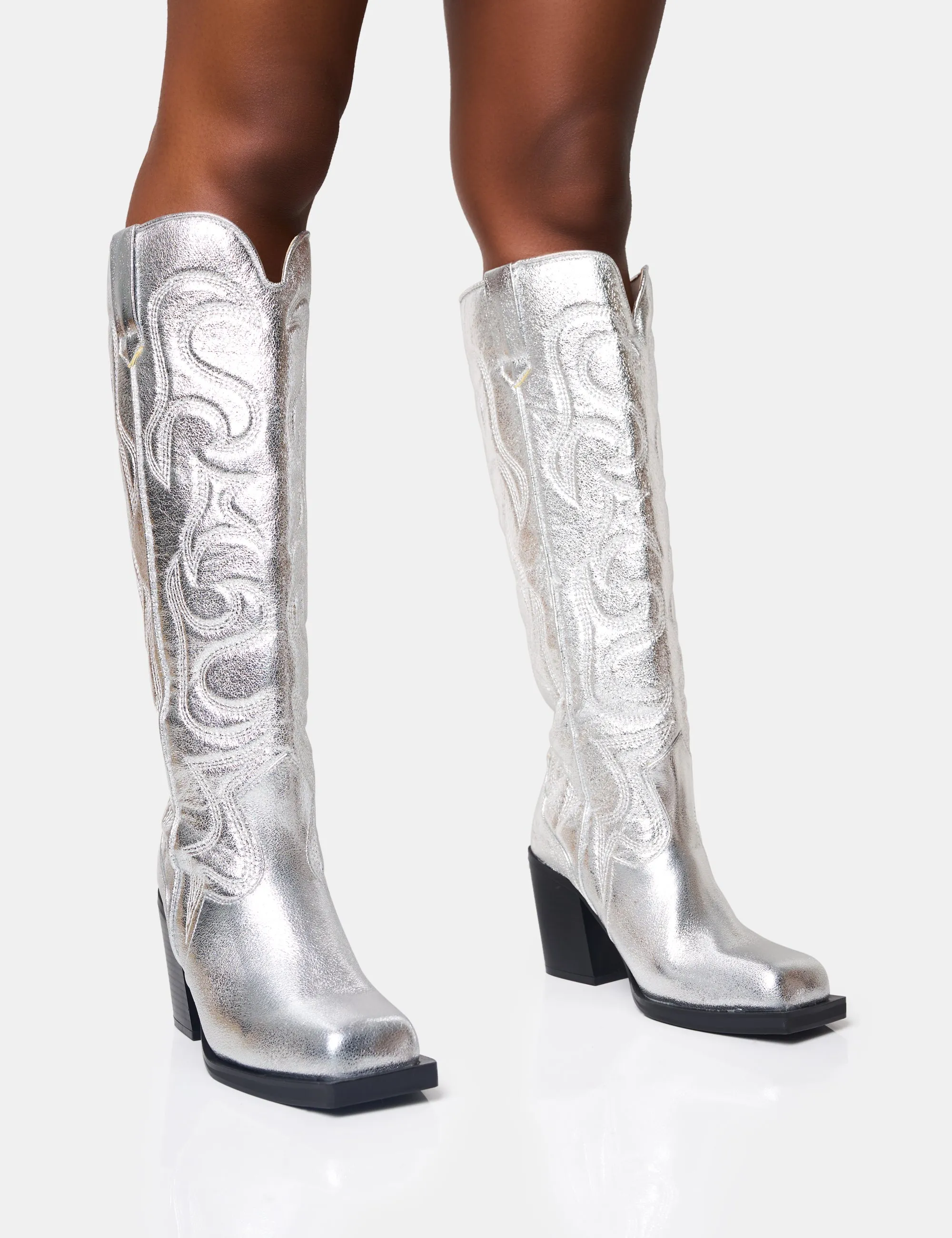 Austine Silver Western Block Heel Knee High Boots sold by Public Desire product image thumbnail 2
