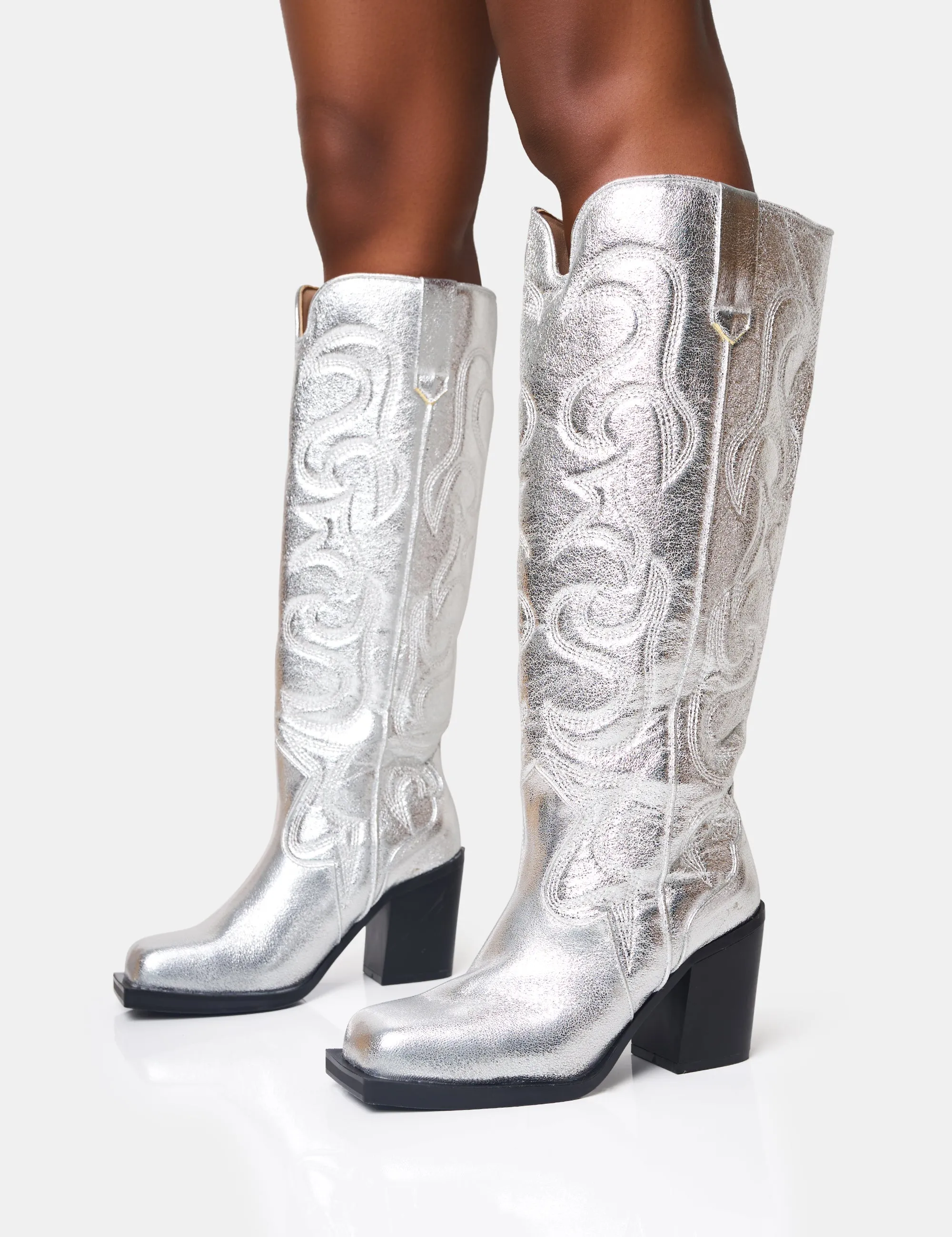 Austine Silver Western Block Heel Knee High Boots sold by Public Desire product image thumbnail 3