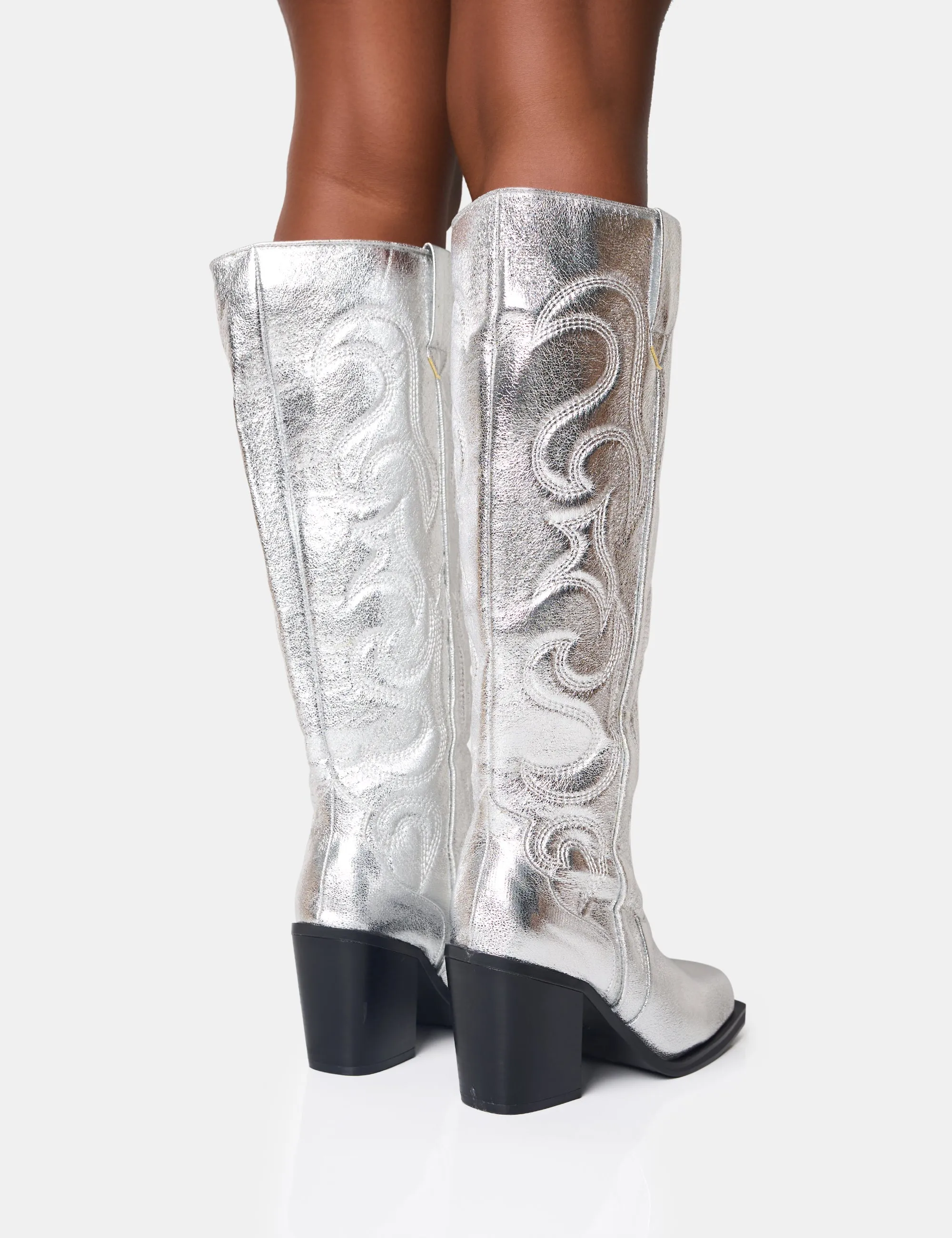 Austine Silver Western Block Heel Knee High Boots sold by Public Desire product image thumbnail 4