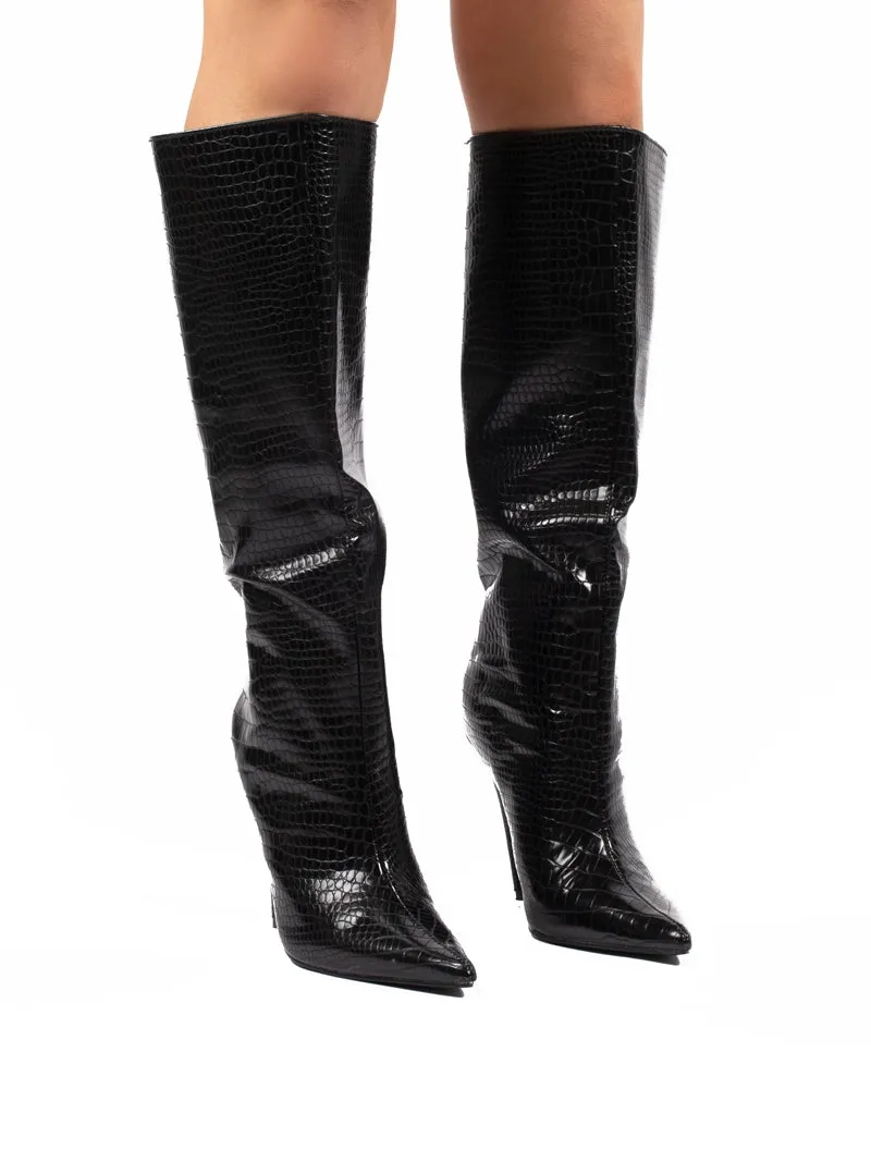 Define Black Croc Stiletto Heeled Boots sold by Public Desire product image thumbnail 3