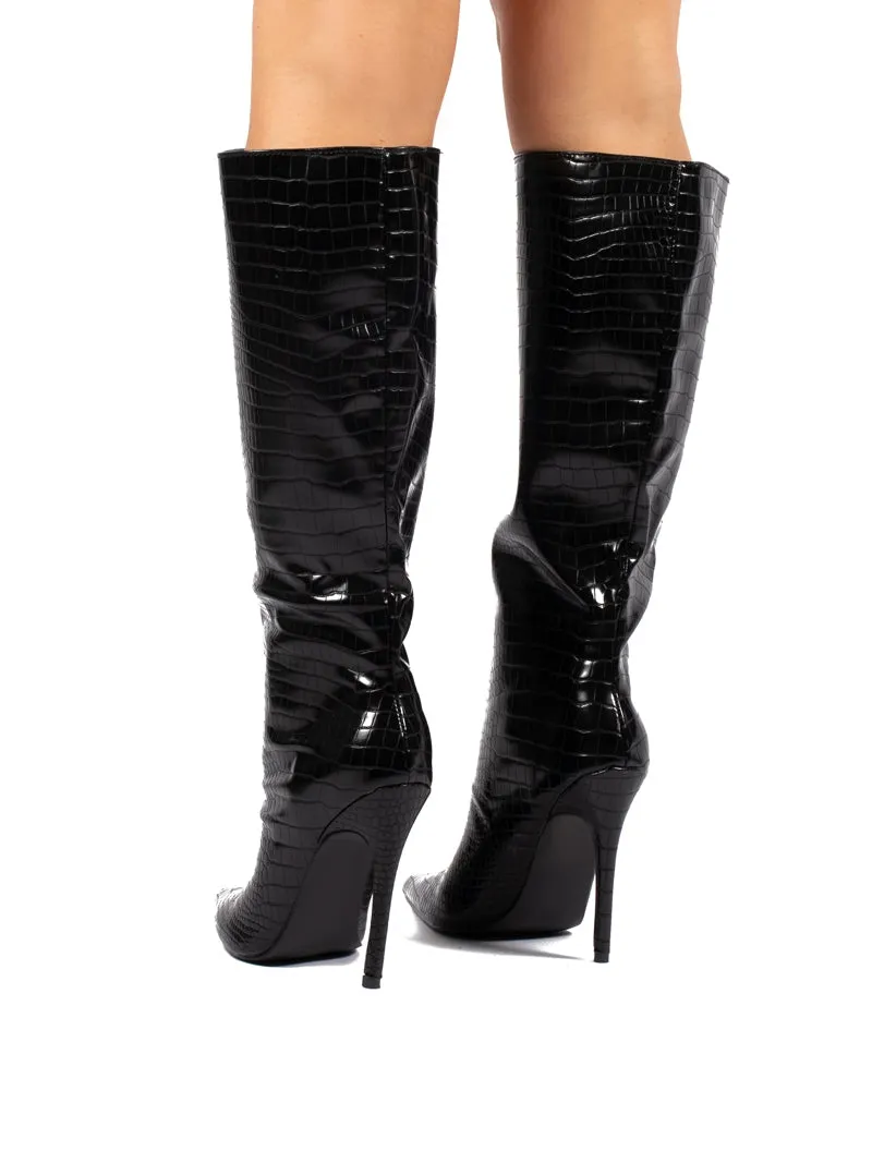 Define Black Croc Stiletto Heeled Boots sold by Public Desire product image thumbnail 4