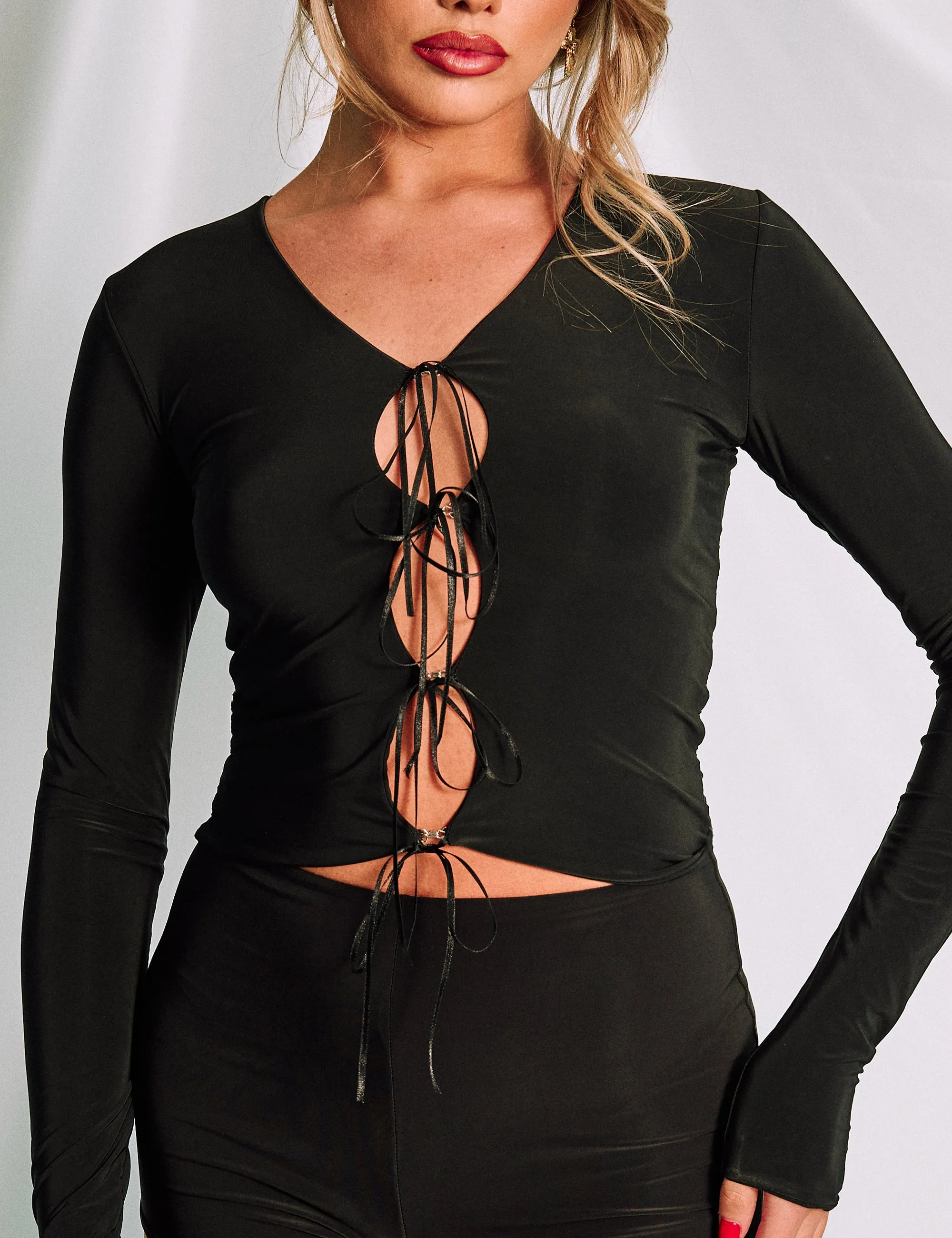 Slinky Cut Out Bow Detail Long Sleeve Top Black sold by Public Desire product image thumbnail 4