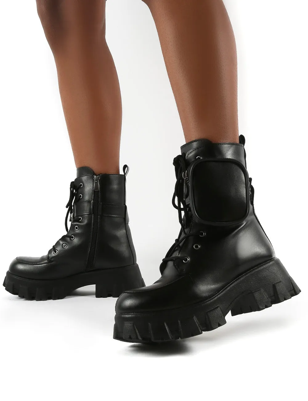 Peyton Black PU Chunky Sole Pouch Ankle Boots sold by Public Desire product image thumbnail 3