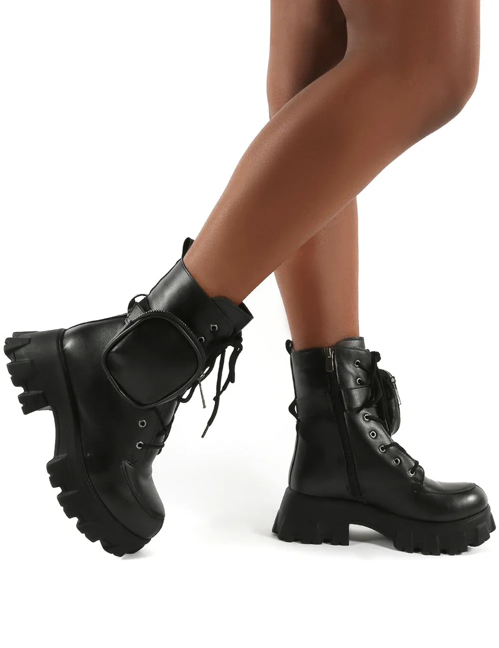 Peyton Black PU Chunky Sole Pouch Ankle Boots sold by Public Desire product image thumbnail 4