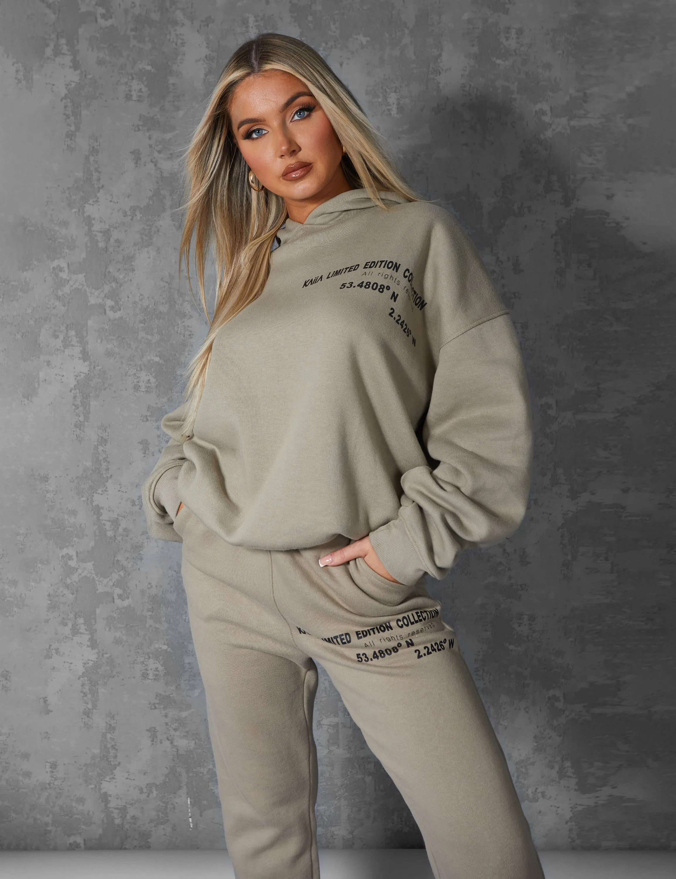 Curve Off-Set Text Hoodie Khaki sold by Public Desire product image thumbnail 3
