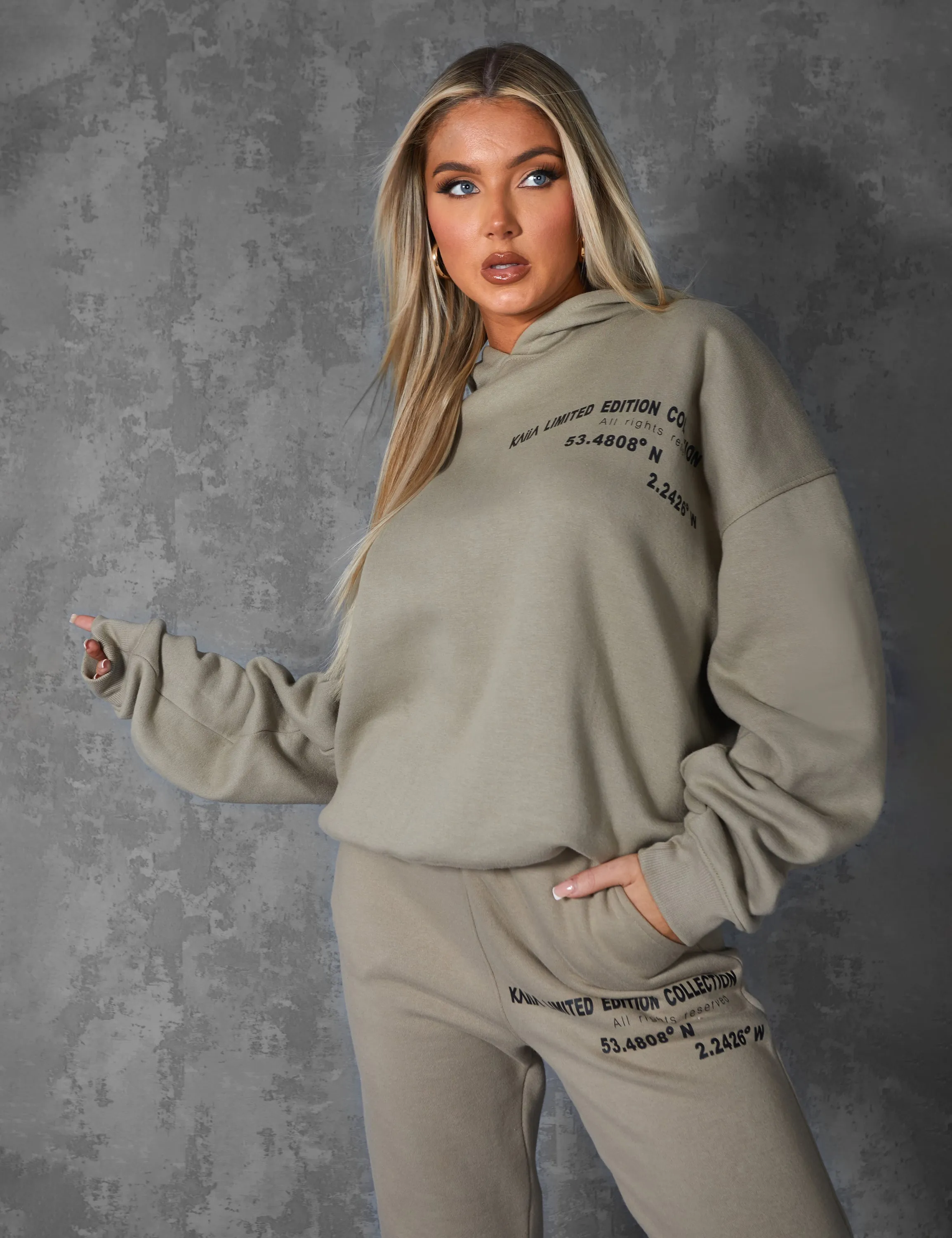 Curve Off-Set Text Hoodie Khaki sold by Public Desire product image thumbnail 2