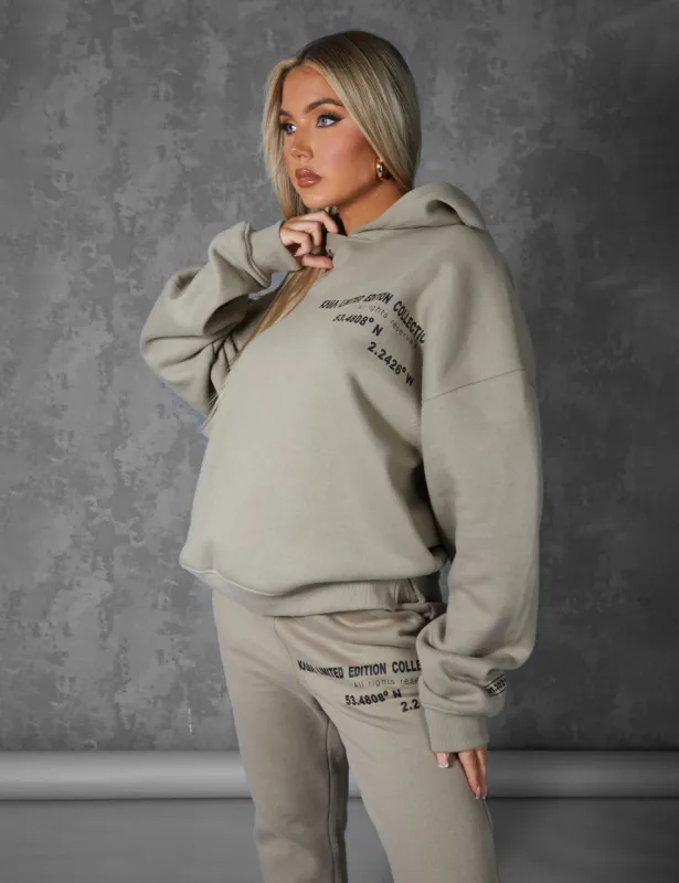 Curve Off-Set Text Hoodie Khaki sold by Public Desire