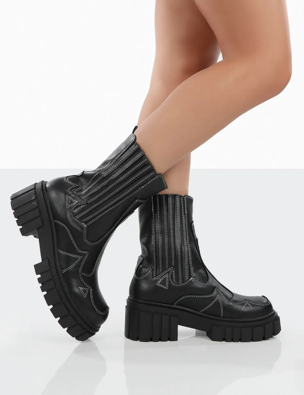 Consequence Black Drench Stitched Detail Platform Chunky Sole Ankle Boots sold by Public Desire product image thumbnail 4