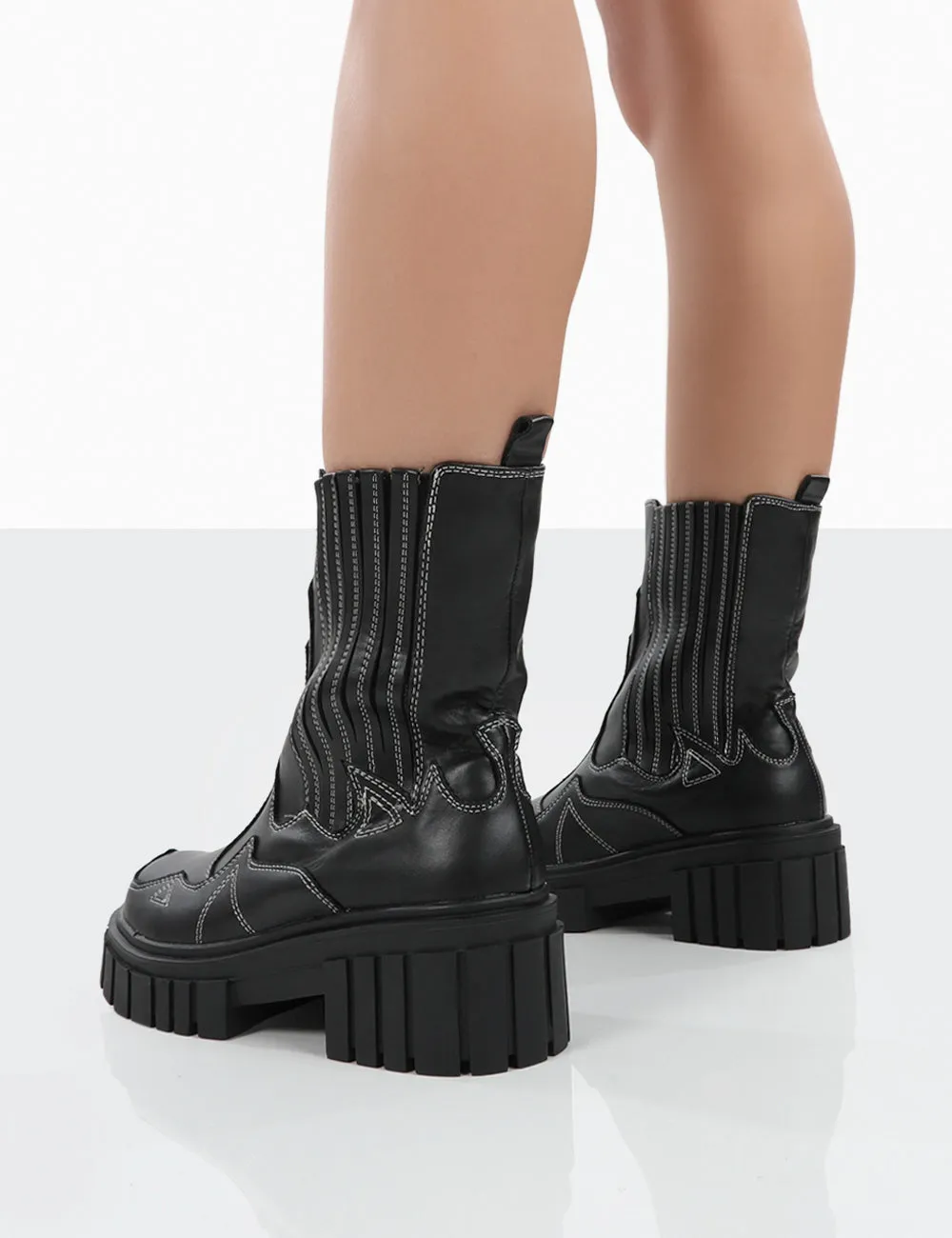 Consequence Black Drench Stitched Detail Platform Chunky Sole Ankle Boots sold by Public Desire product image thumbnail 2