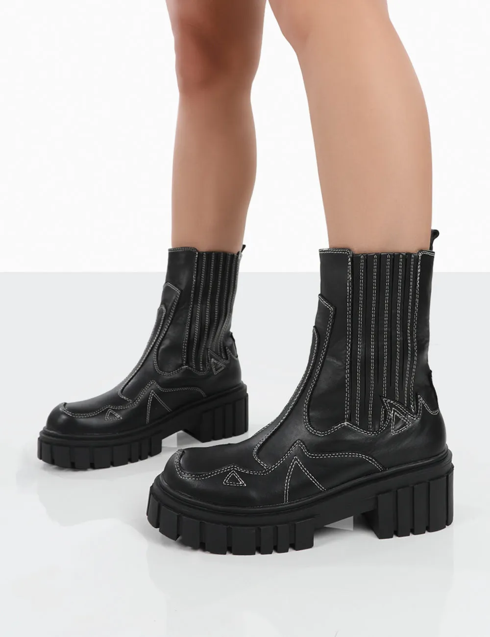 Consequence Black Drench Stitched Detail Platform Chunky Sole Ankle Boots sold by Public Desire product image thumbnail 3