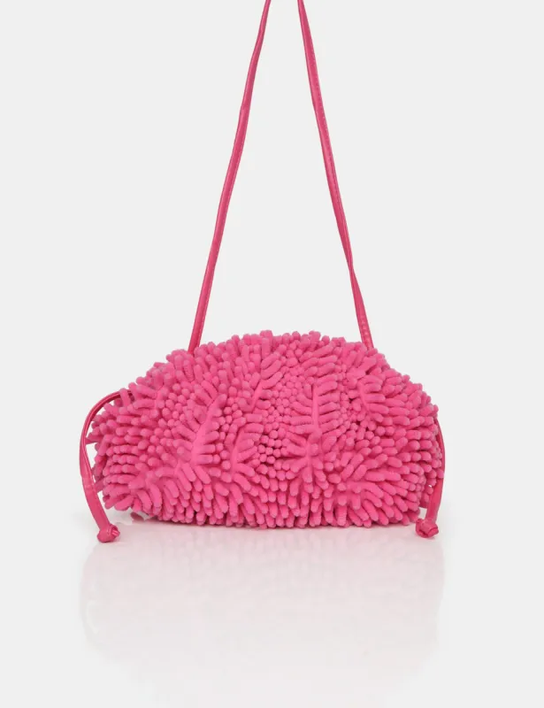 The Ausha Pink Chenille Clutch Bag sold by Public Desire