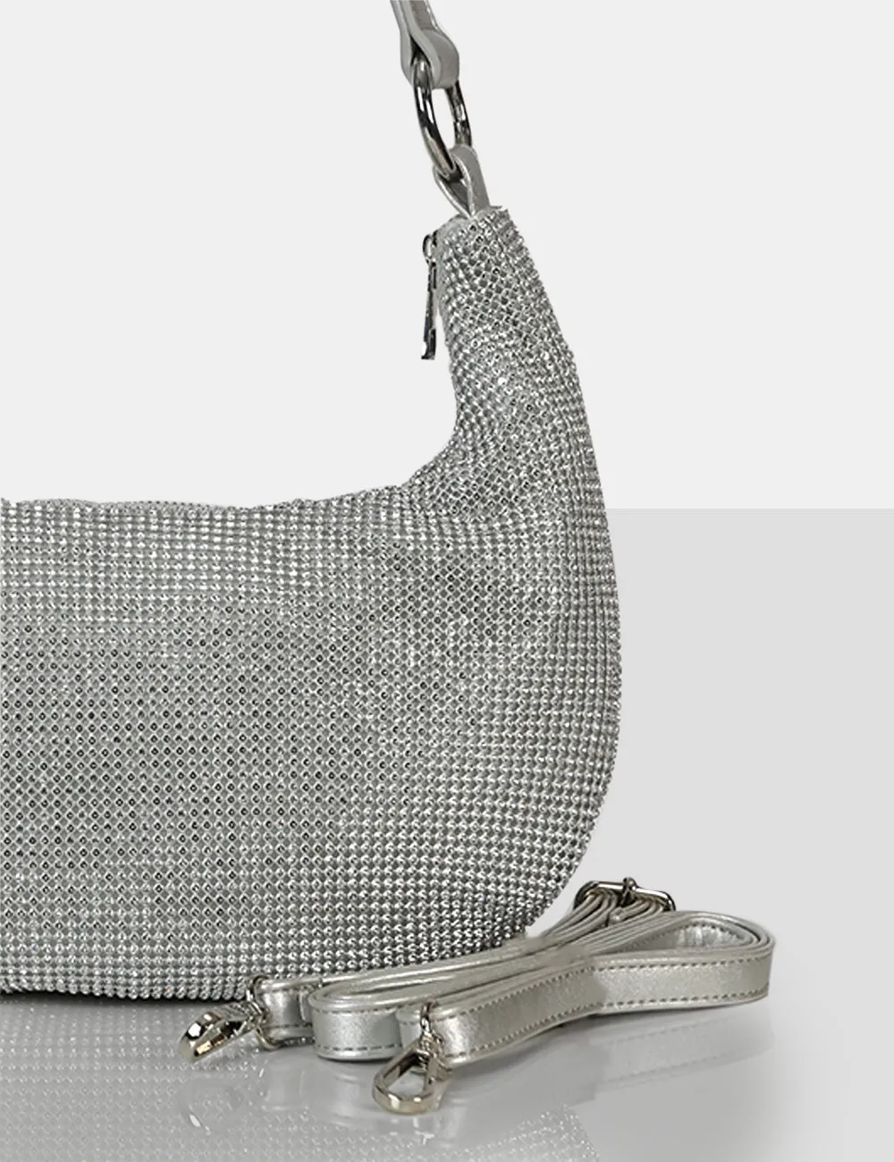 The Cordelia Silver Diamante Zip Up Shoulder Bag sold by Public Desire product image thumbnail 3
