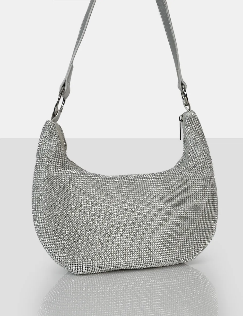 The Cordelia Silver Diamante Zip Up Shoulder Bag sold by Public Desire product image thumbnail 2