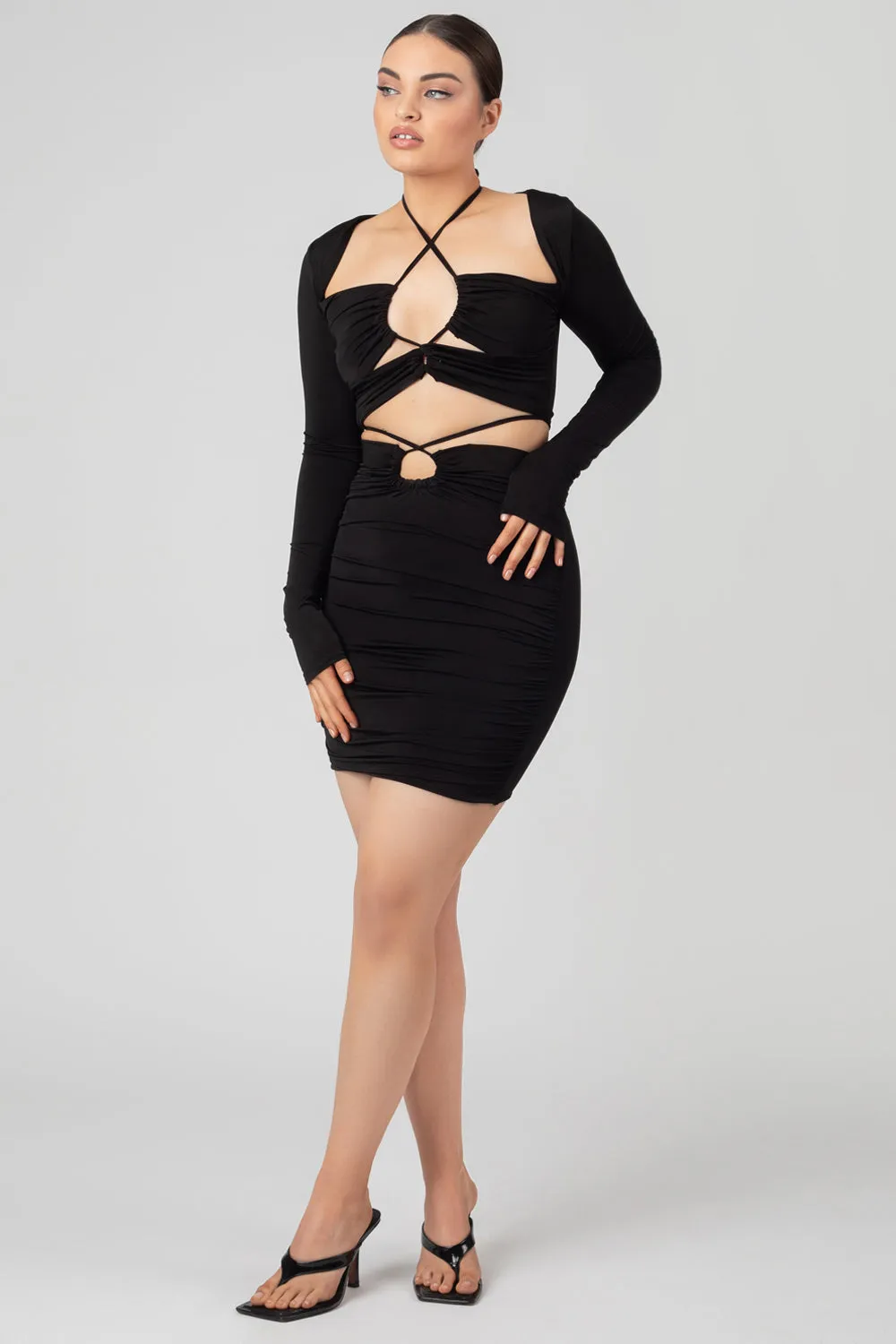 Loop Ruching Slinky Long Sleeved Top Black sold by Public Desire product image thumbnail 2