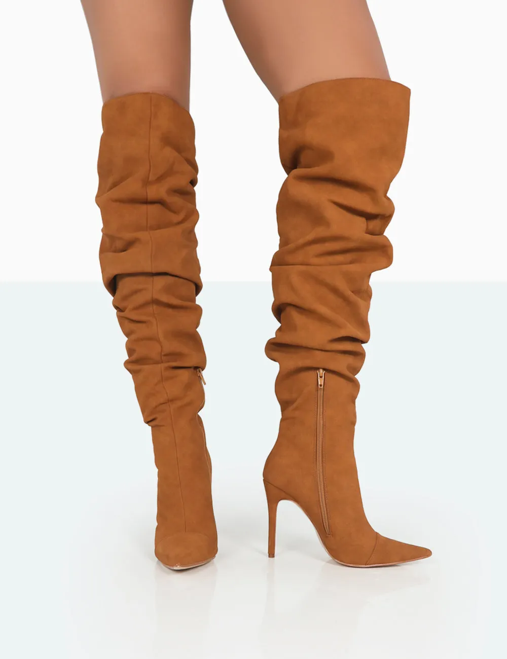 Lariza Tan Faux Suede Pointed Toe Stiletto Over the Knee Boots sold by Public Desire product image thumbnail 2