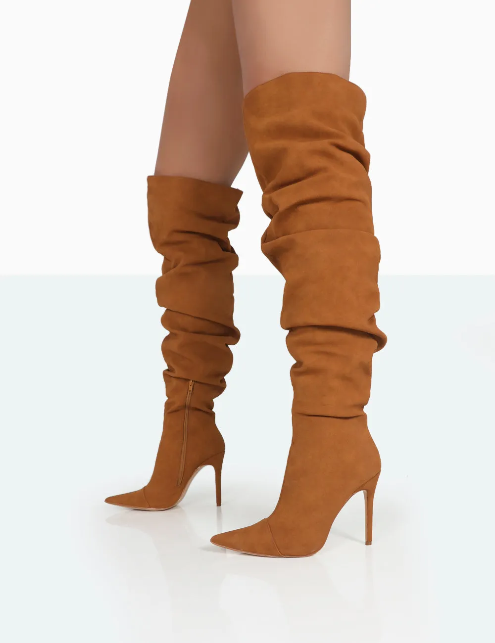 Lariza Tan Faux Suede Pointed Toe Stiletto Over the Knee Boots sold by Public Desire product image thumbnail 3