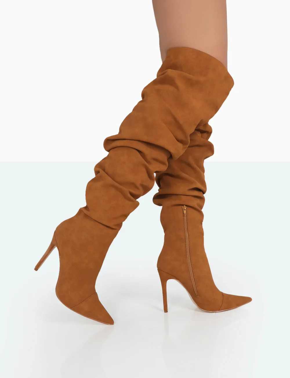 Lariza Tan Faux Suede Pointed Toe Stiletto Over the Knee Boots sold by Public Desire