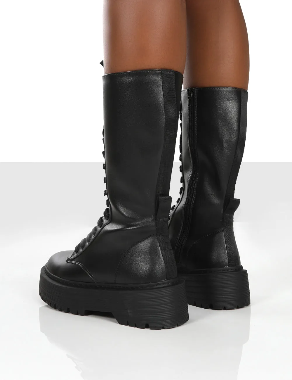 Kendall Black PU Lace Up Chunky Knee High Boots sold by Public Desire product image thumbnail 3
