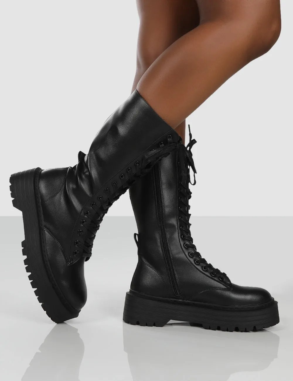 Kendall Black PU Lace Up Chunky Knee High Boots sold by Public Desire product image thumbnail 2