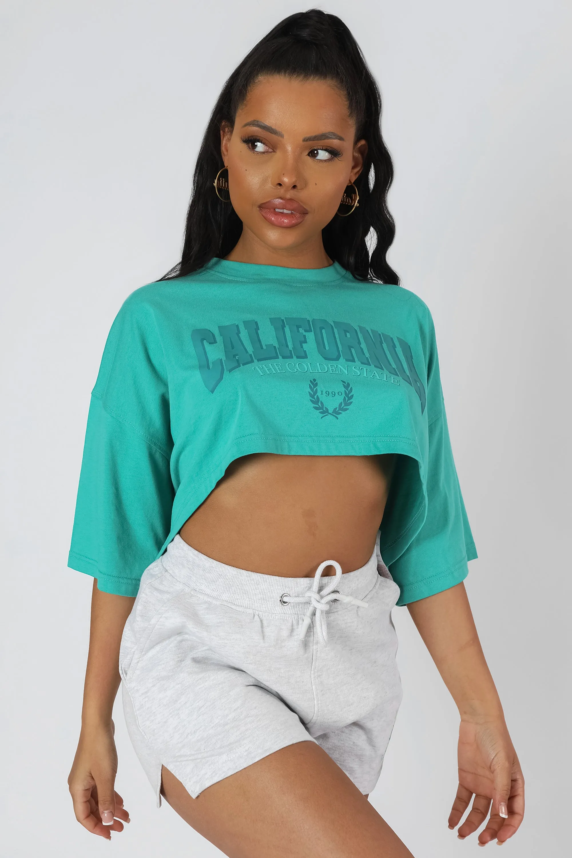 California Super Crop T-Shirt Turquoise sold by Public Desire product image thumbnail 2