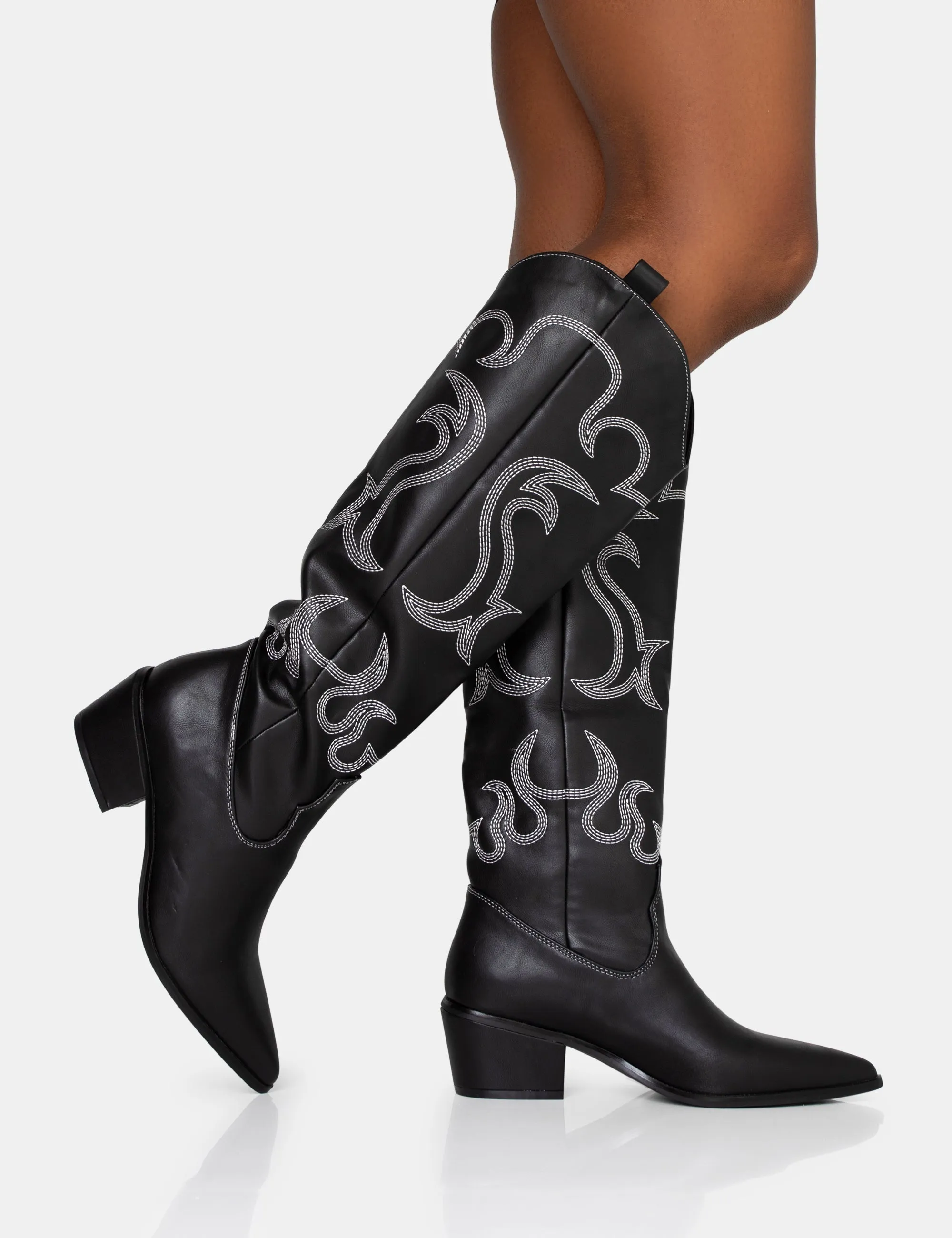 Cooper Black PU Western Embroidered Knee High Cowboy Boot sold by Public Desire product image thumbnail 2
